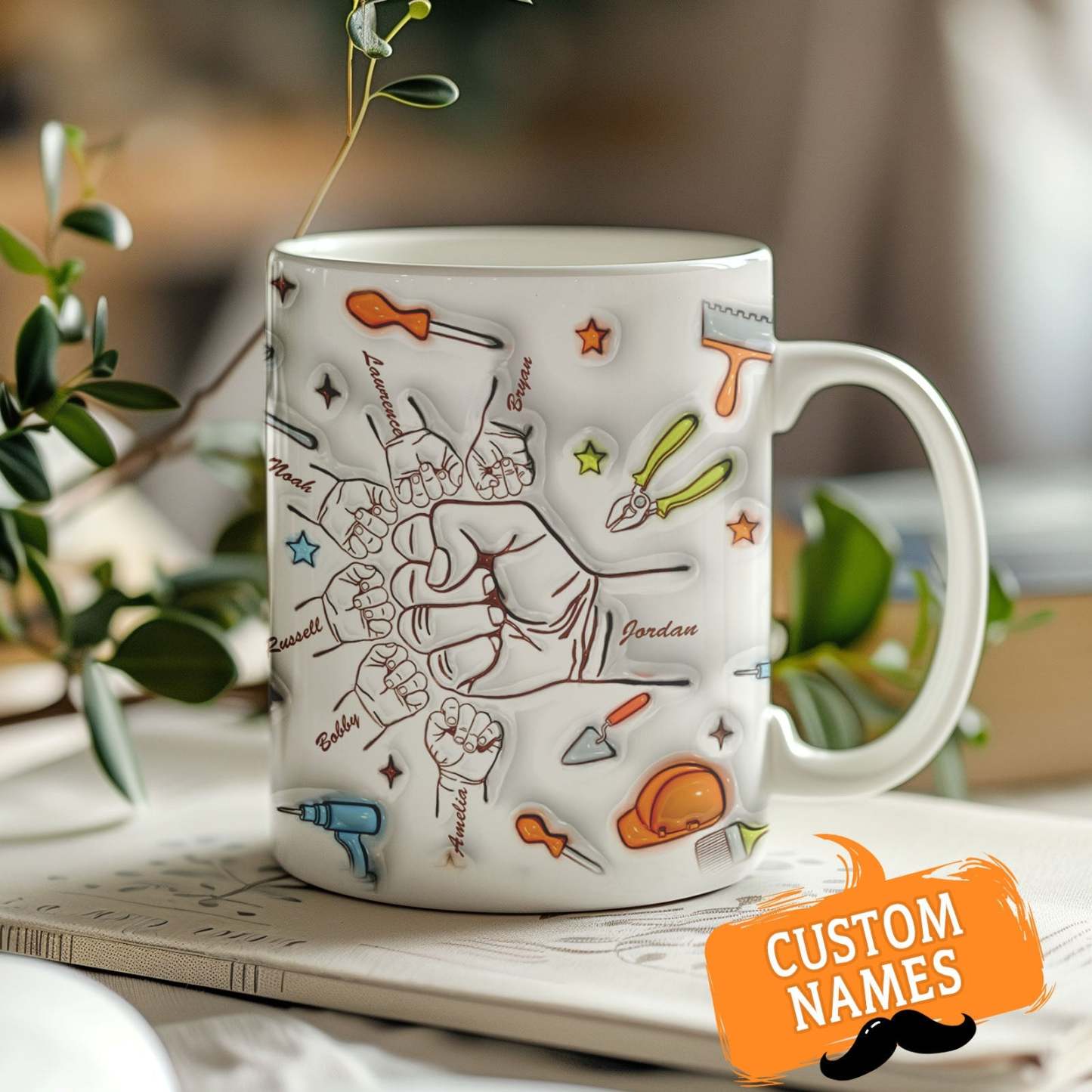 Personalized Names Custom 1-6 Kids 3D Inflated Effect Printed Mug Gift for Dad Grandpa Great Fixer - GiftLabau