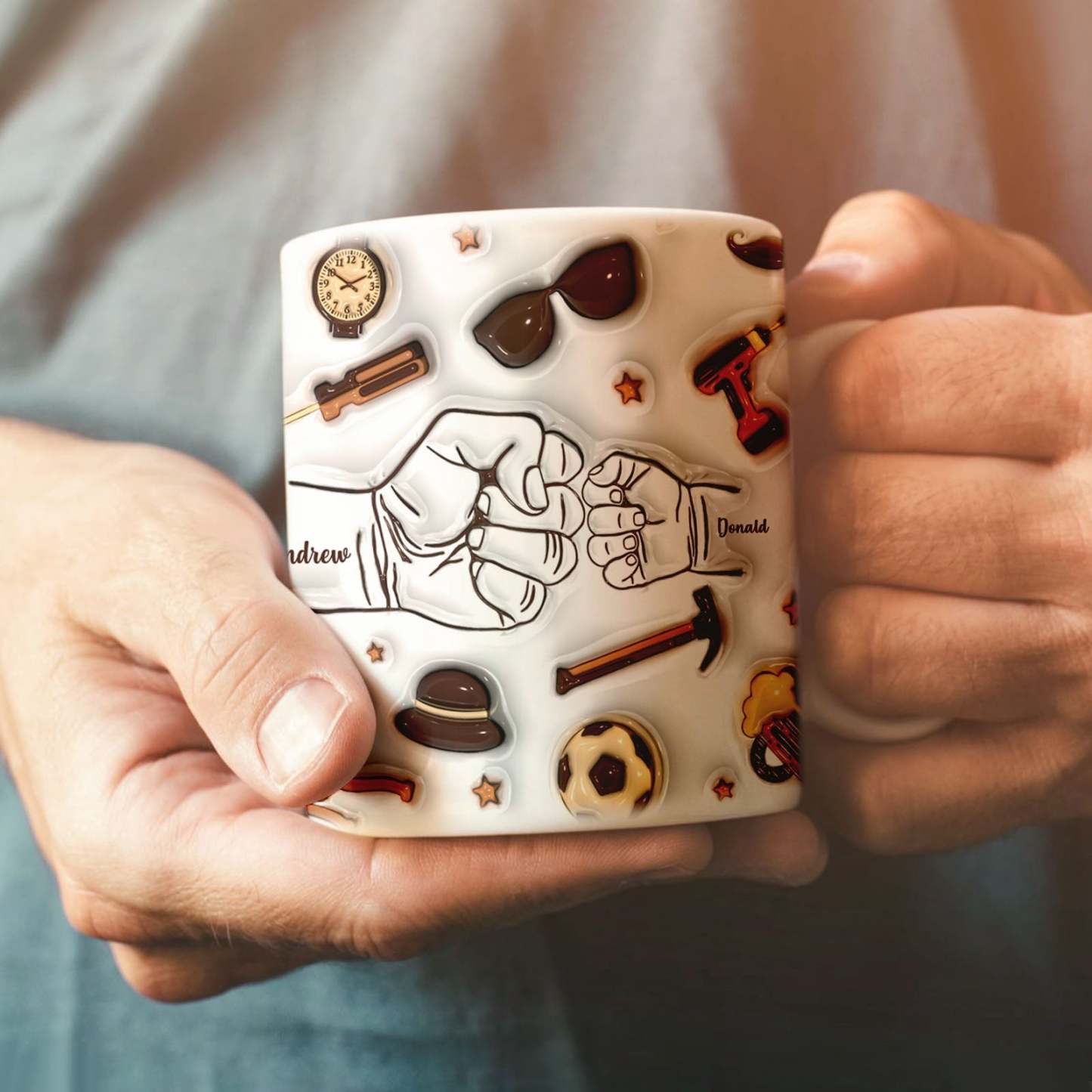 Father's Day Gifts Personalized 1-6 Kids Names Custom 3D Inflated Effect Printed Mug for Papa or Grandpa - GiftLabau