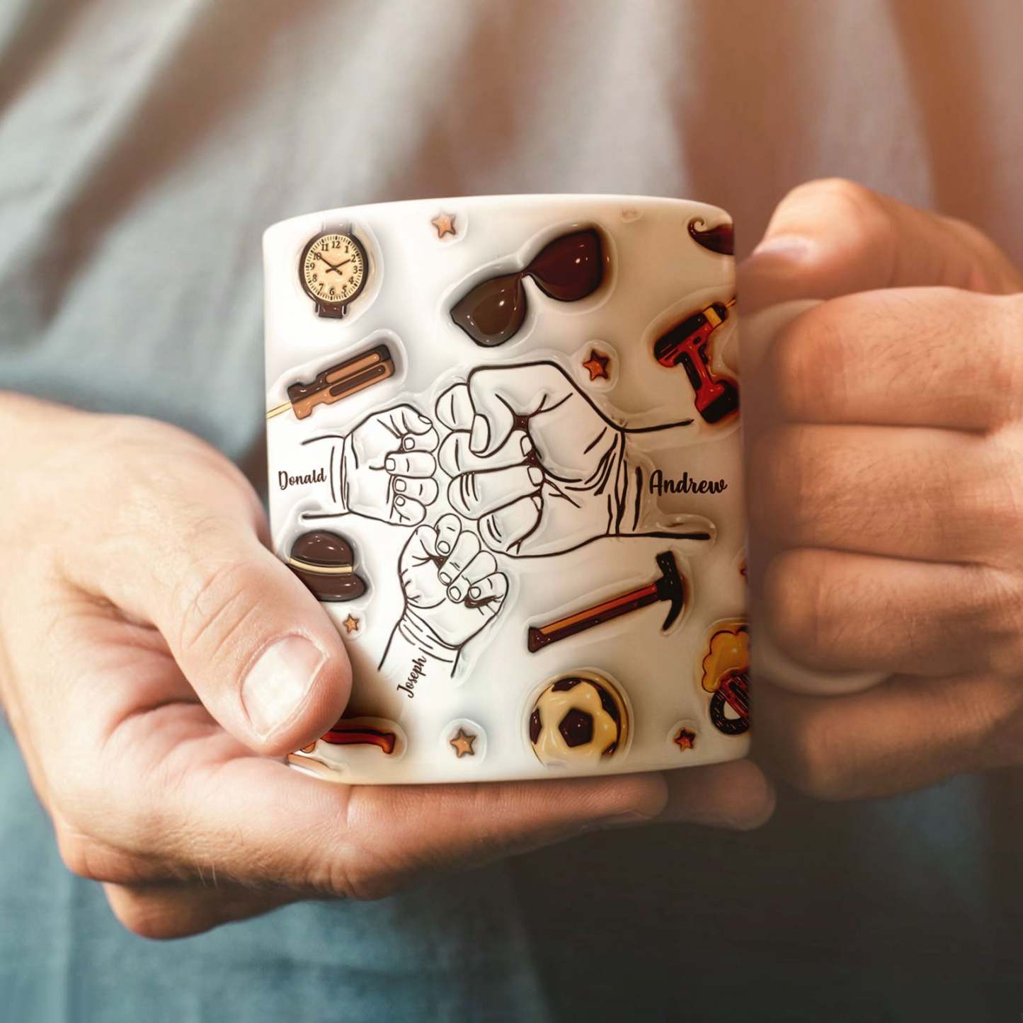 Father's Day Gifts Personalized 1-6 Kids Names Custom 3D Inflated Effect Printed Mug for Papa or Grandpa - GiftLabau