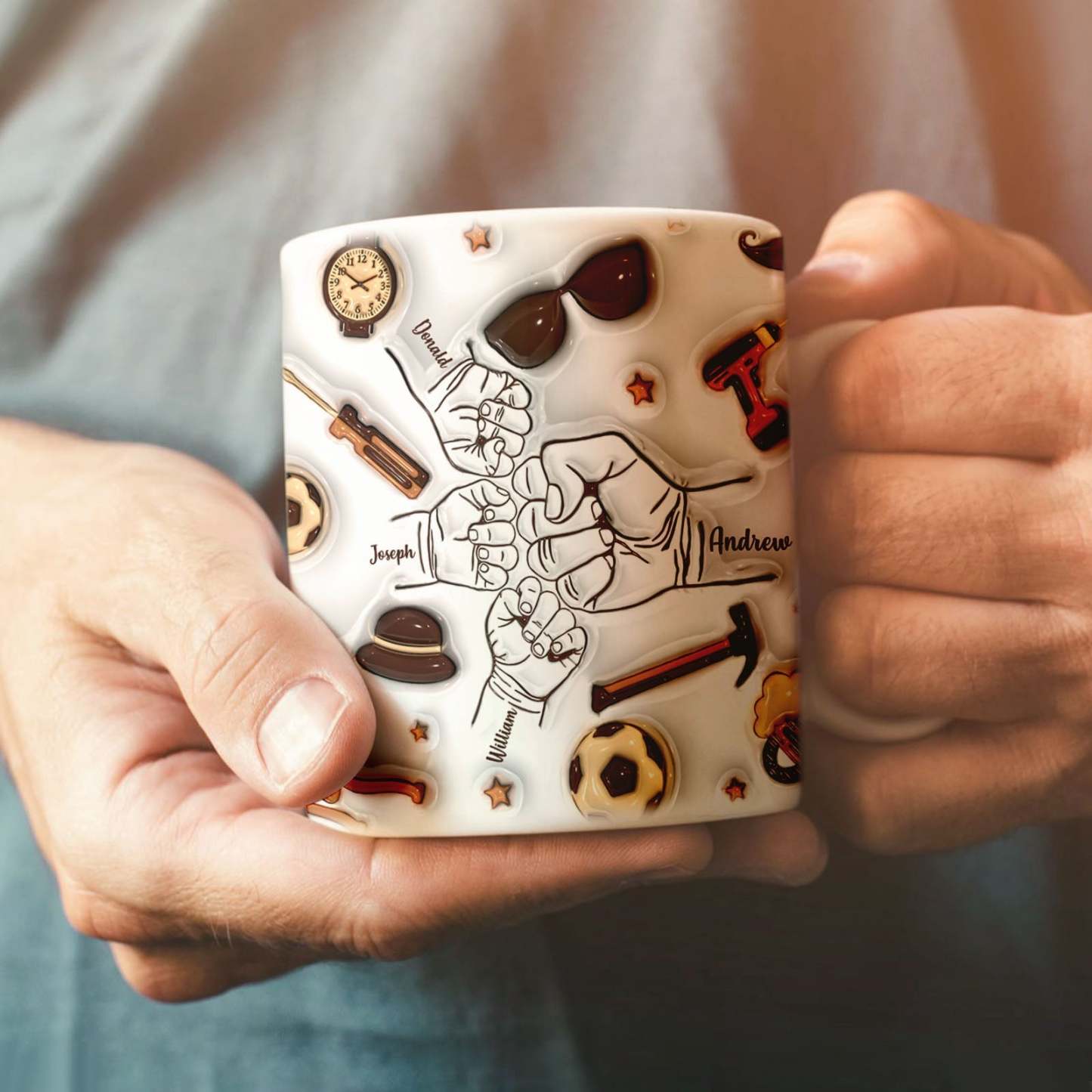 Father's Day Gifts Personalized 1-6 Kids Names Custom 3D Inflated Effect Printed Mug for Papa or Grandpa - GiftLabau