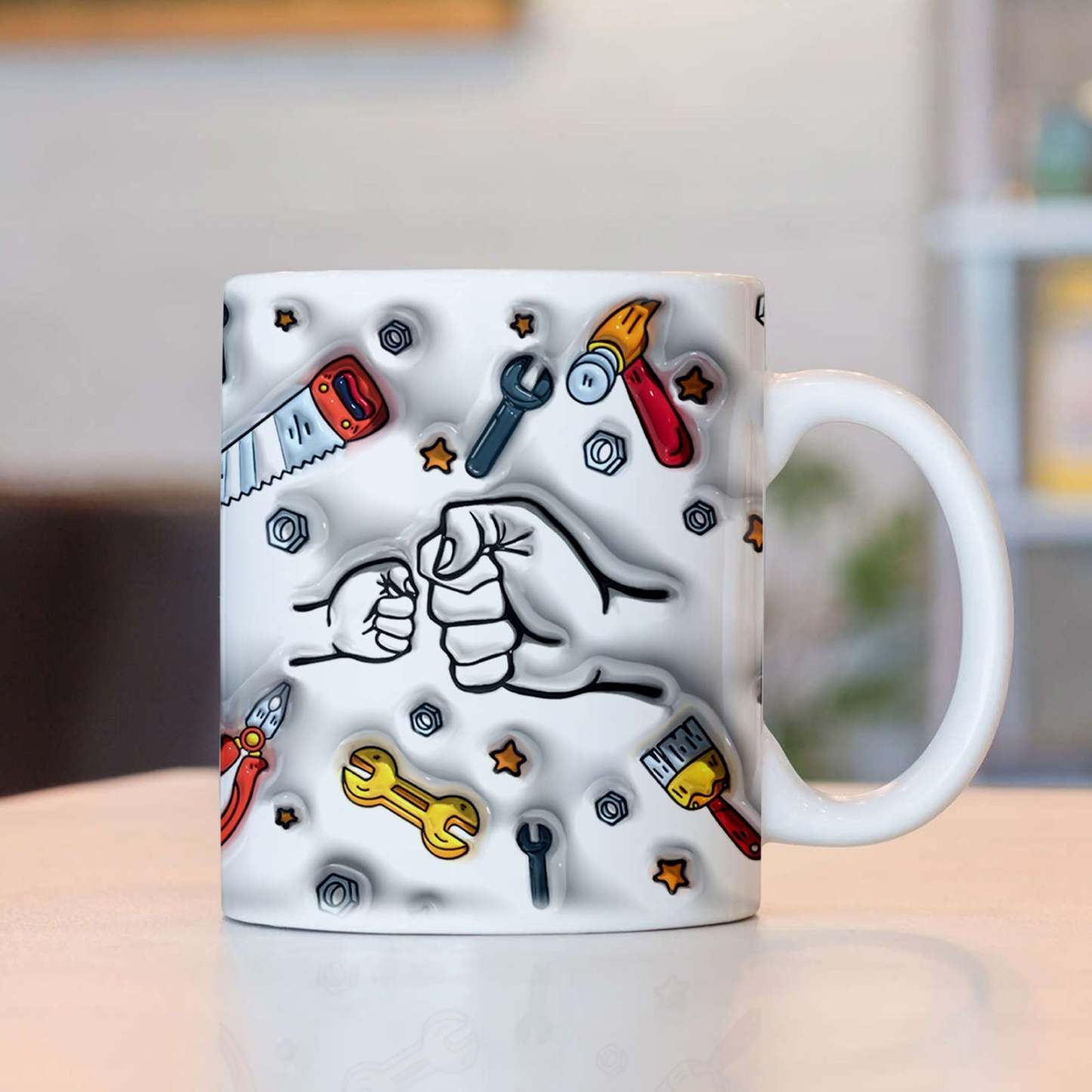 Father's Day Gifts Personalized Names Custom 3D Inflated Effect Printed Mug 1-6 Kids - GiftLabau