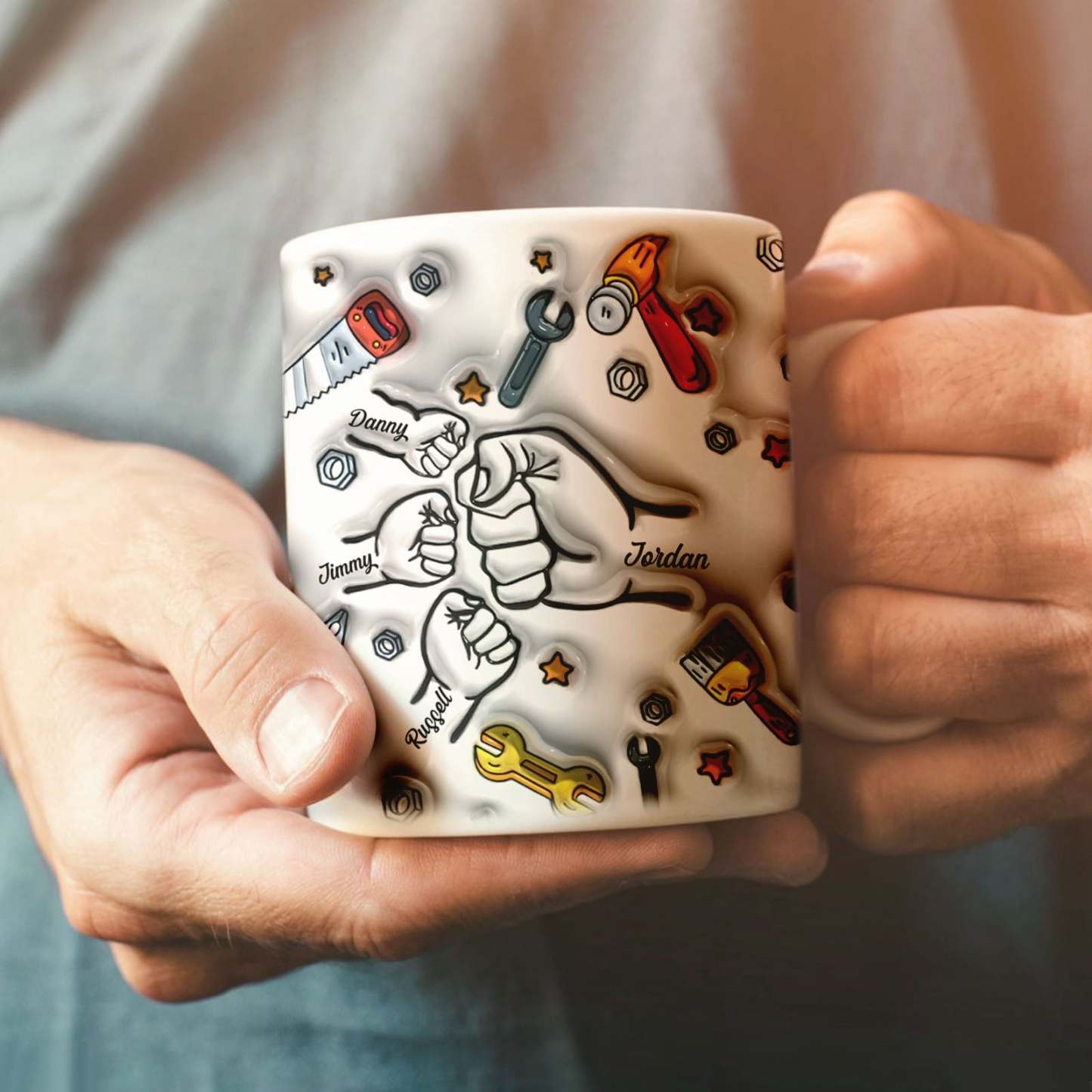 Father's Day Gifts Personalized Names Custom 3D Inflated Effect Printed Mug 1-6 Kids - GiftLabau