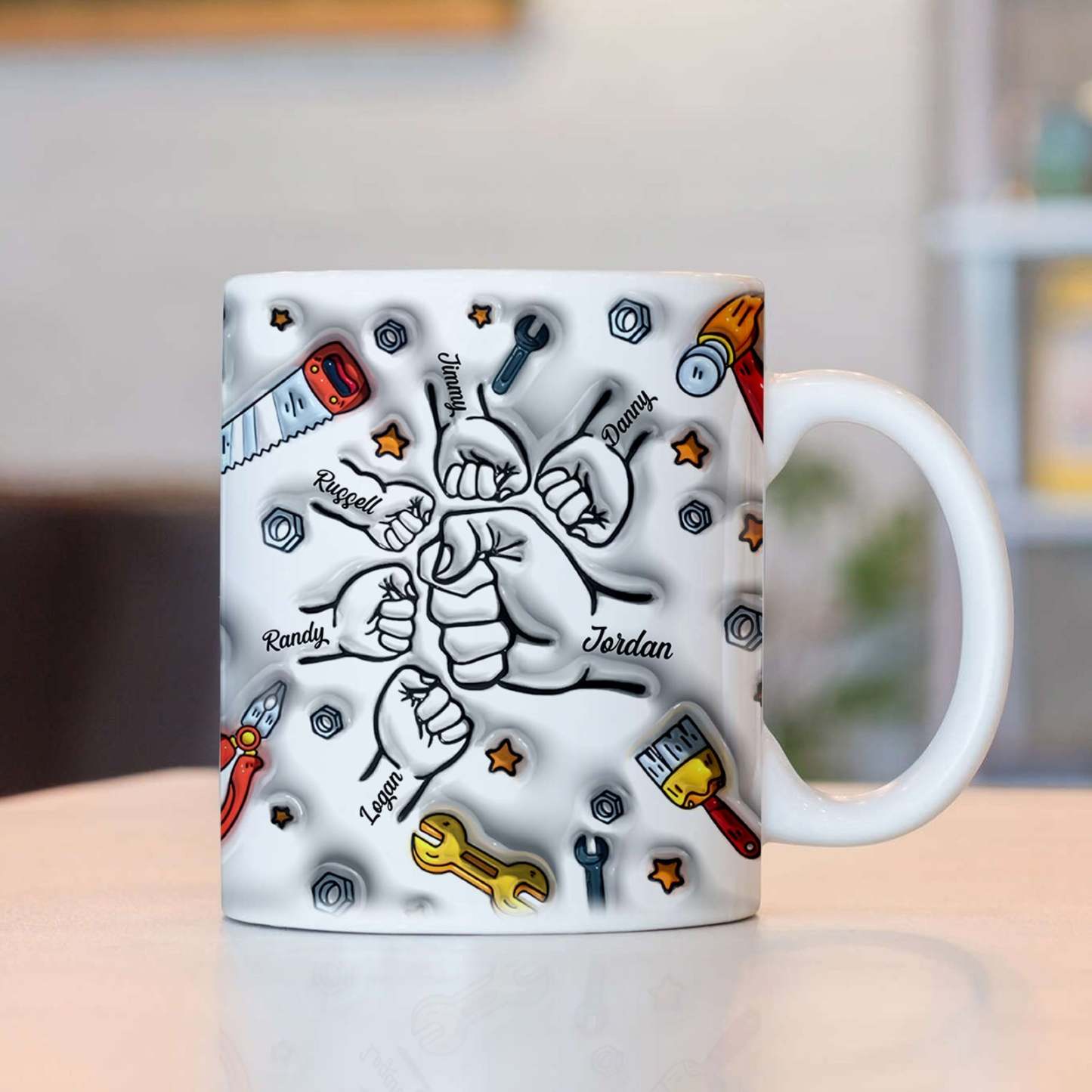 Father's Day Gifts Personalized Names Custom 3D Inflated Effect Printed Mug 1-6 Kids - GiftLabau