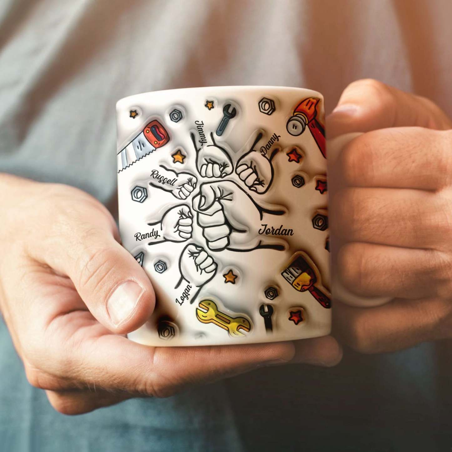 Father's Day Gifts Personalized Names Custom 3D Inflated Effect Printed Mug 1-6 Kids - GiftLabau