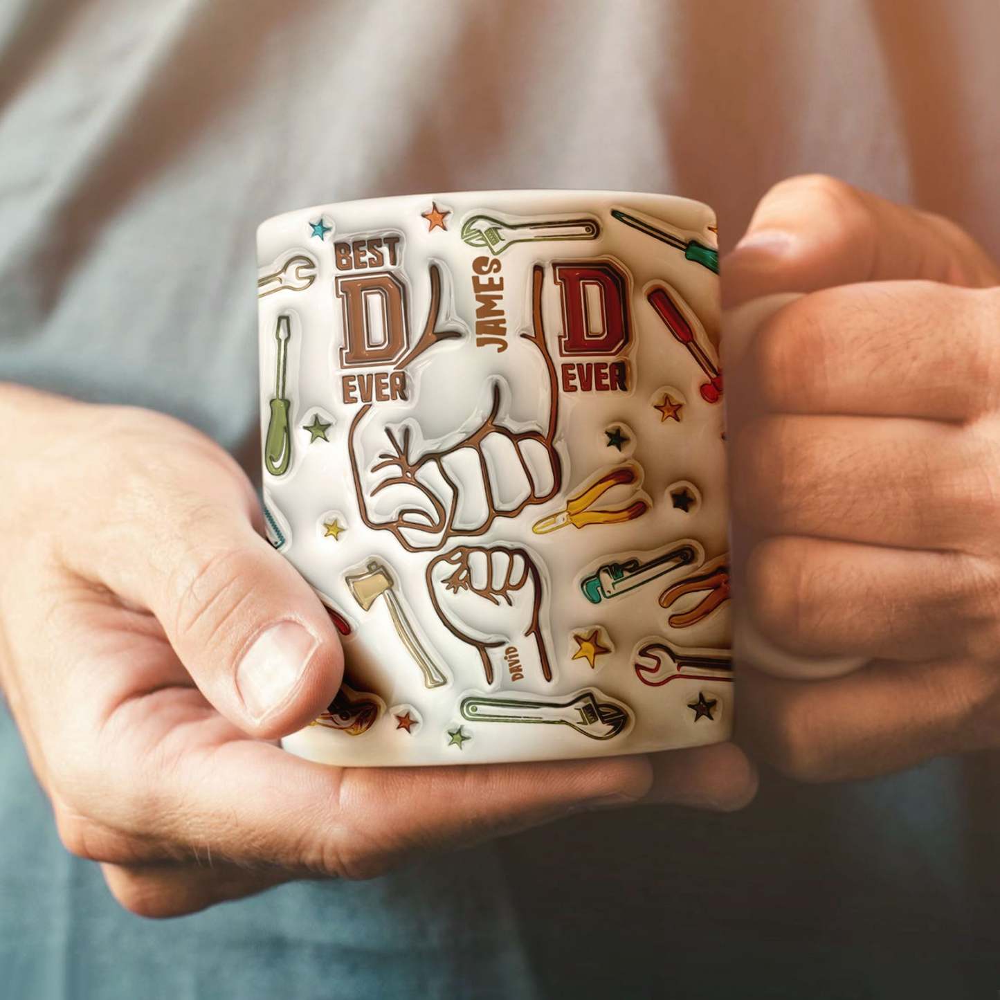 Gifts for Dad Personalized Names Custom 1-6 Kids 3D Inflated Effect Printed Mug Happy Father's Day - GiftLabau