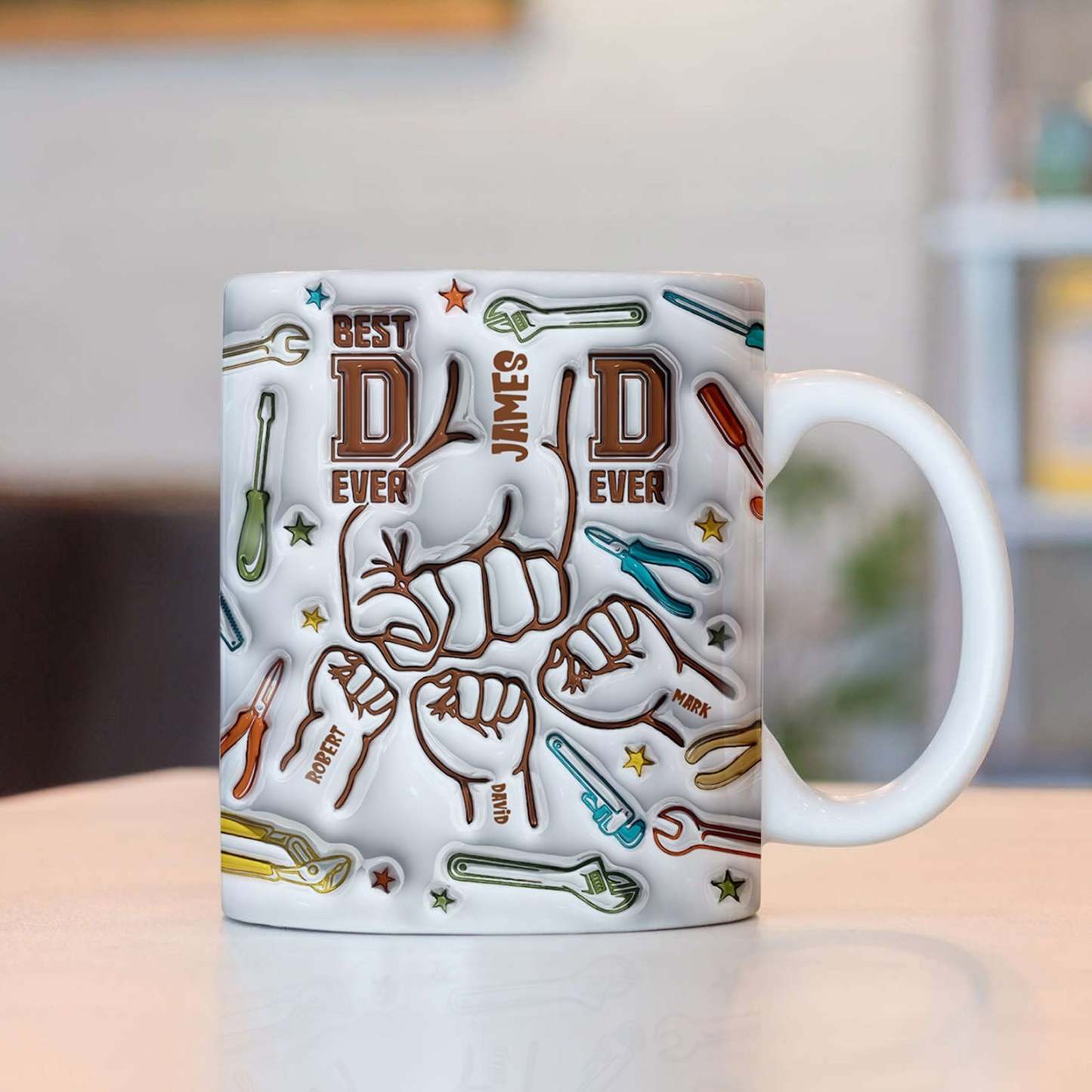 Gifts for Dad Personalized Names Custom 1-6 Kids 3D Inflated Effect Printed Mug Happy Father's Day - GiftLabau