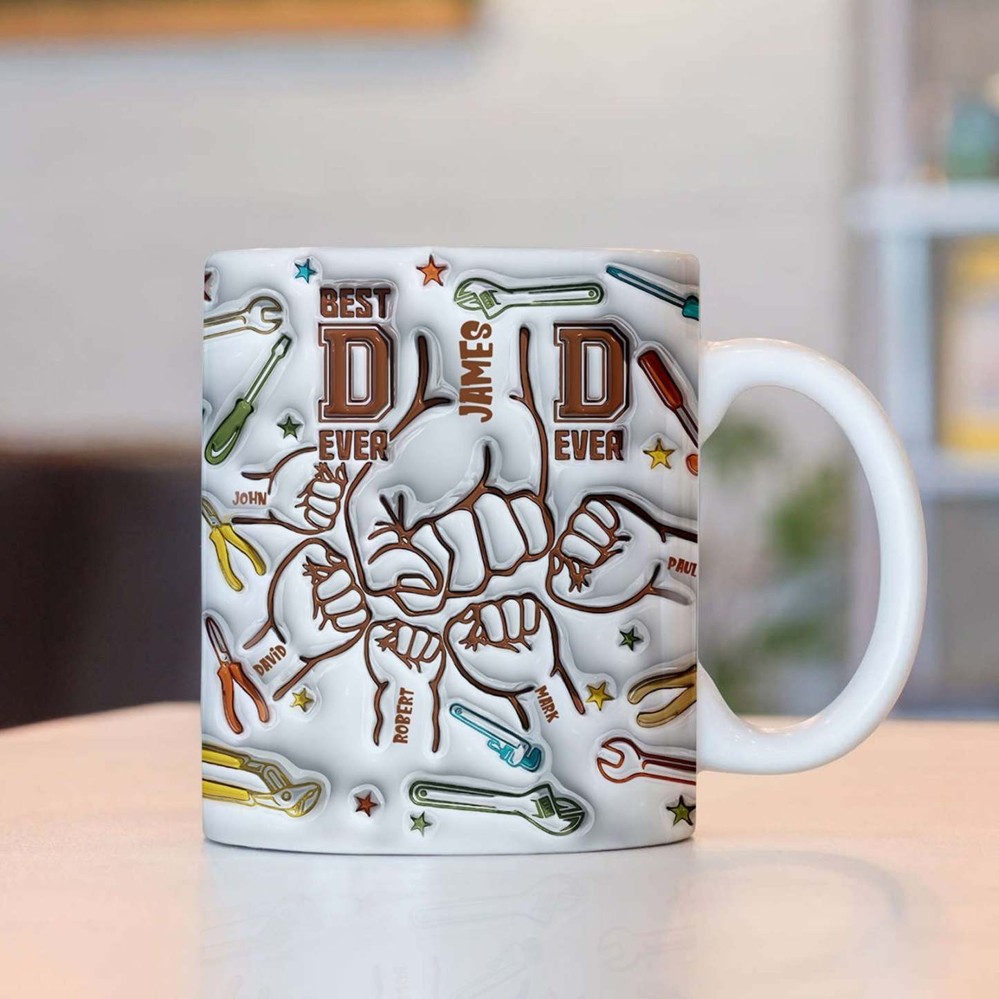 Gifts for Dad Personalized Names Custom 1-6 Kids 3D Inflated Effect Printed Mug Happy Father's Day - GiftLabau