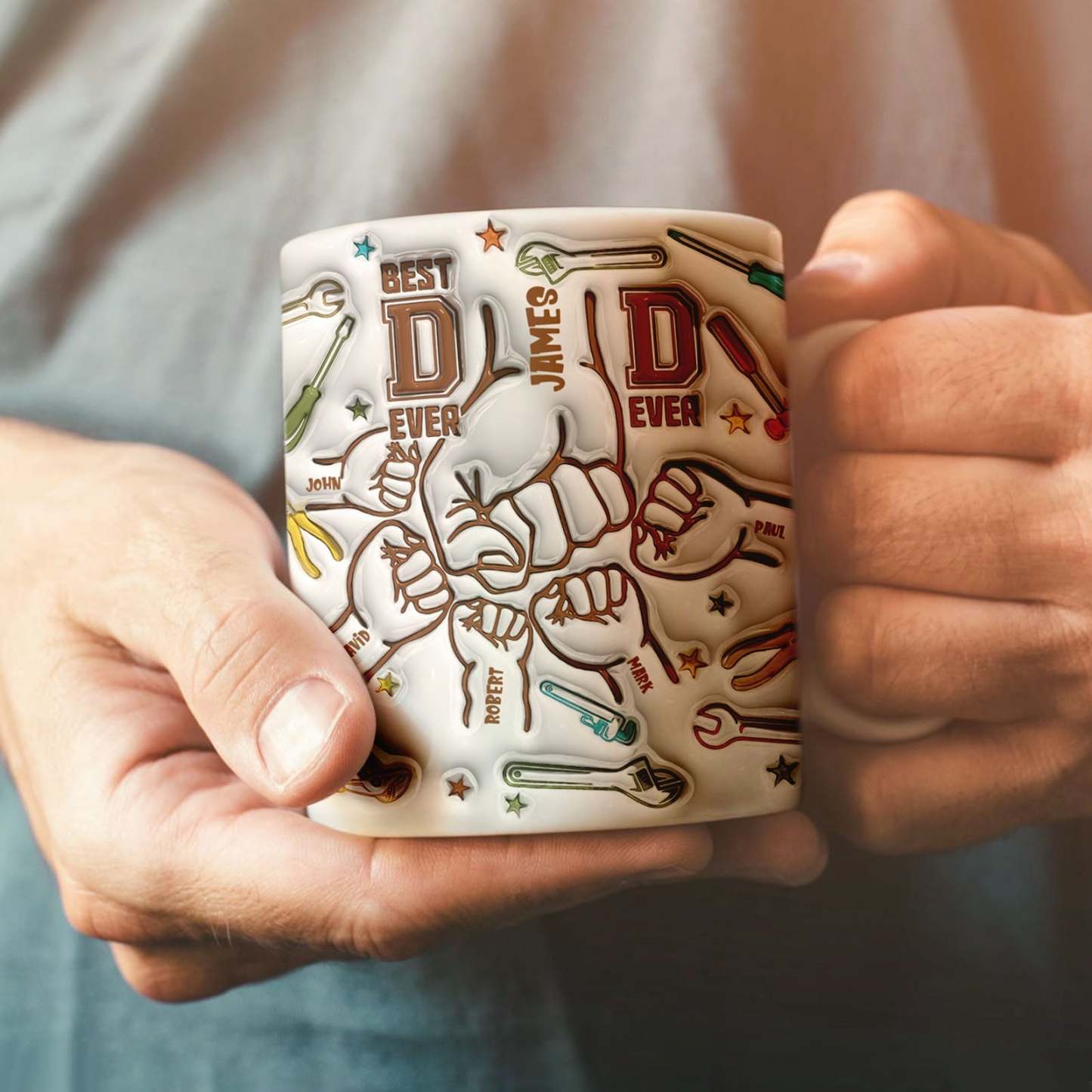 Gifts for Dad Personalized Names Custom 1-6 Kids 3D Inflated Effect Printed Mug Happy Father's Day - GiftLabau