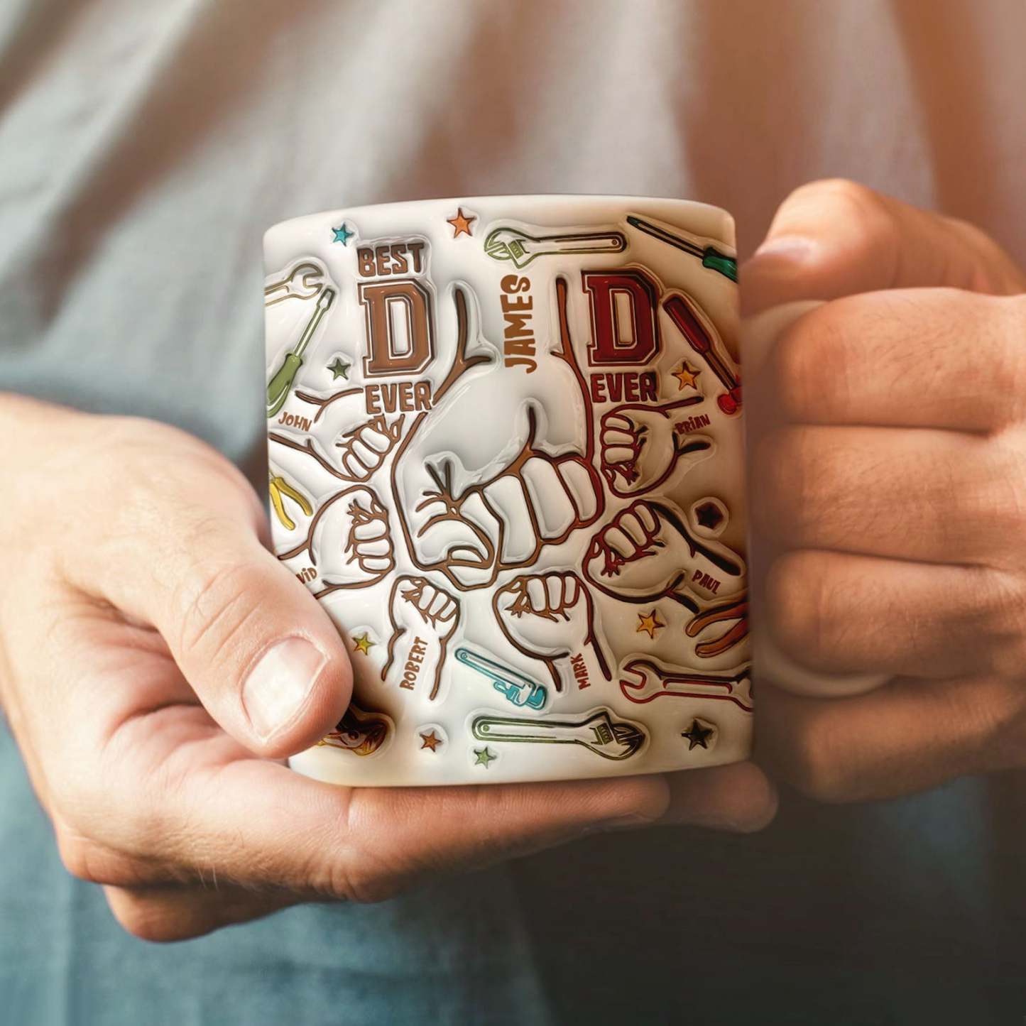 Gifts for Dad Personalized Names Custom 1-6 Kids 3D Inflated Effect Printed Mug Happy Father's Day - GiftLabau