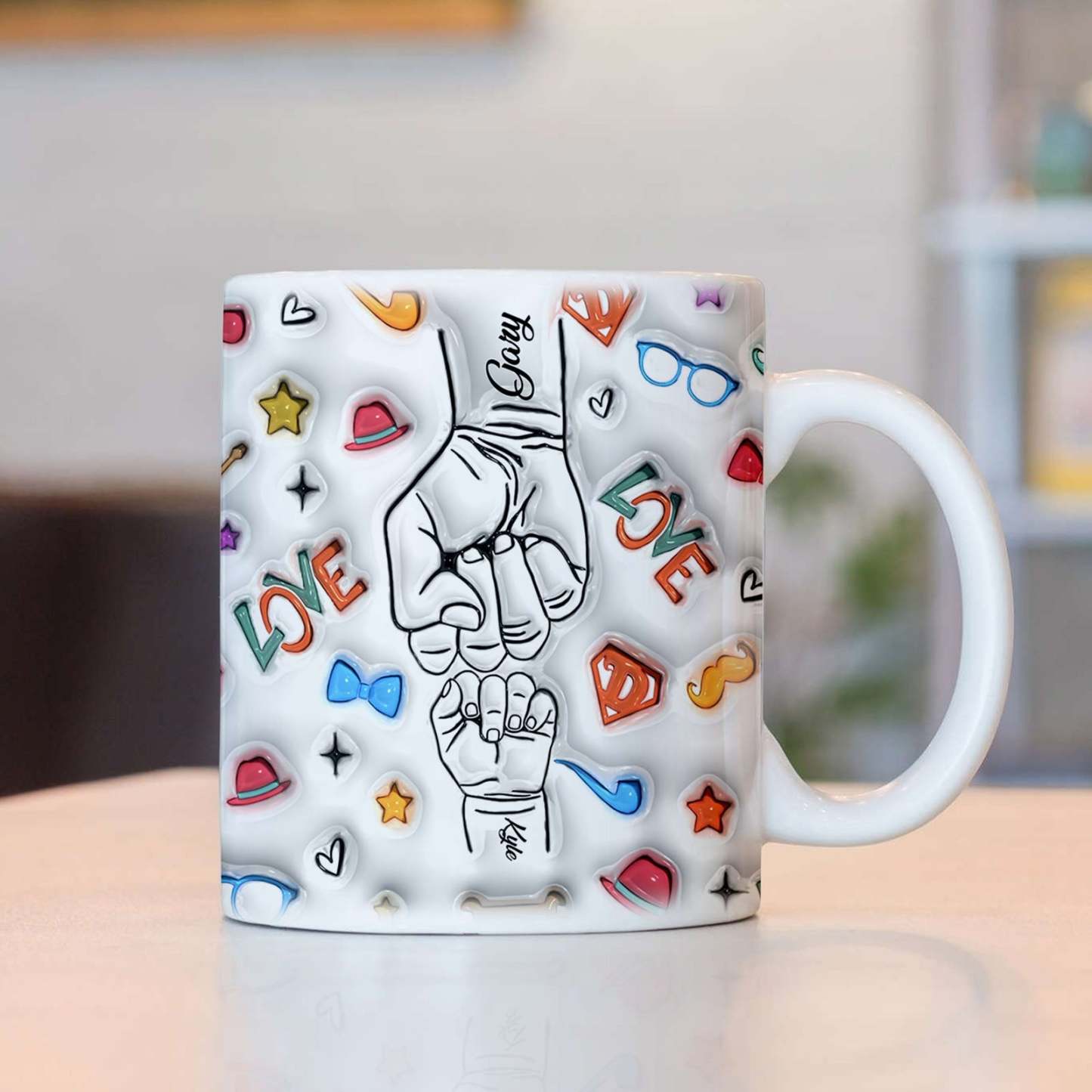 Gifts for Dad Custom 1-6 Kids Personalized Names 3D Inflated Effect Printed Mug Father's Day Gifts - GiftLabau