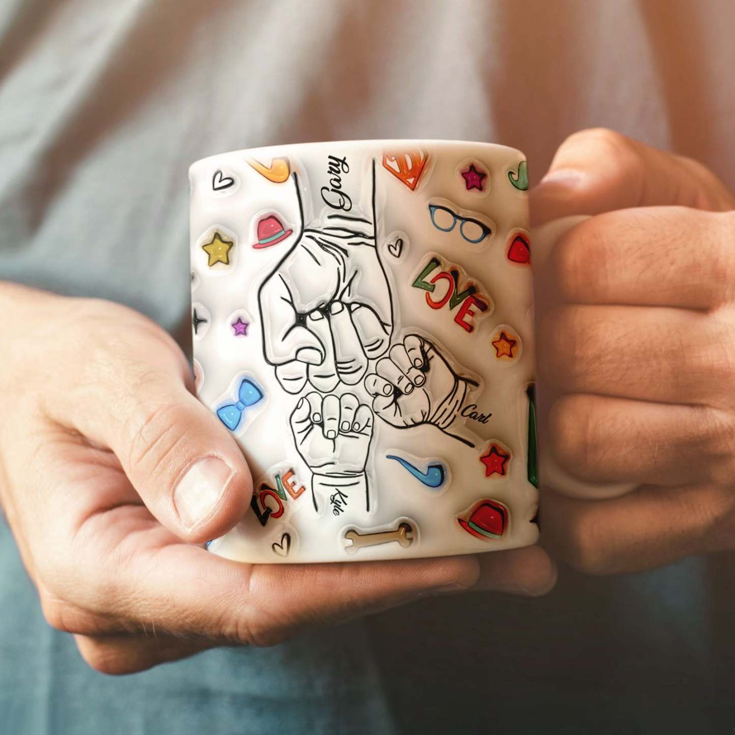 Gifts for Dad Custom 1-6 Kids Personalized Names 3D Inflated Effect Printed Mug Father's Day Gifts - GiftLabau