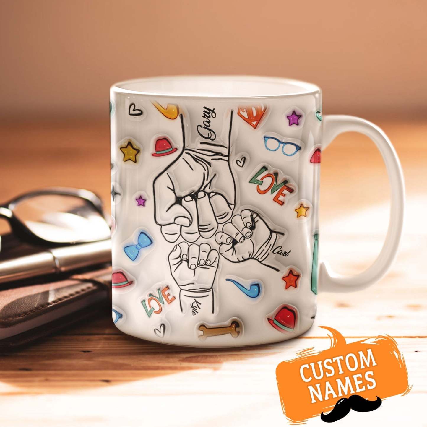 Gifts for Dad Custom 1-6 Kids Personalized Names 3D Inflated Effect Printed Mug Father's Day Gifts - GiftLabau