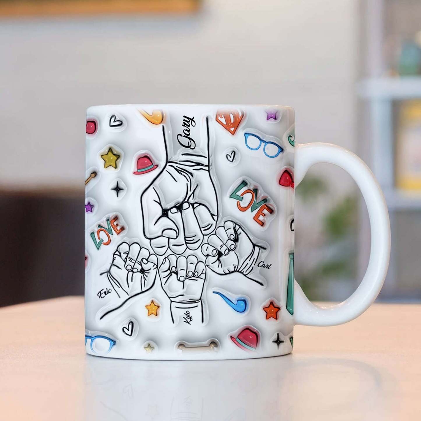 Gifts for Dad Custom 1-6 Kids Personalized Names 3D Inflated Effect Printed Mug Father's Day Gifts - GiftLabau