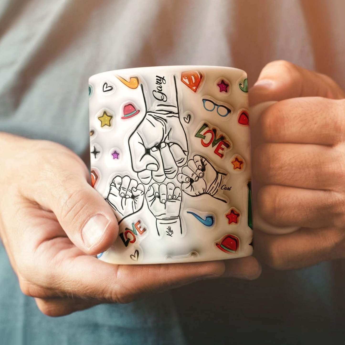 Gifts for Dad Custom 1-6 Kids Personalized Names 3D Inflated Effect Printed Mug Father's Day Gifts - GiftLabau