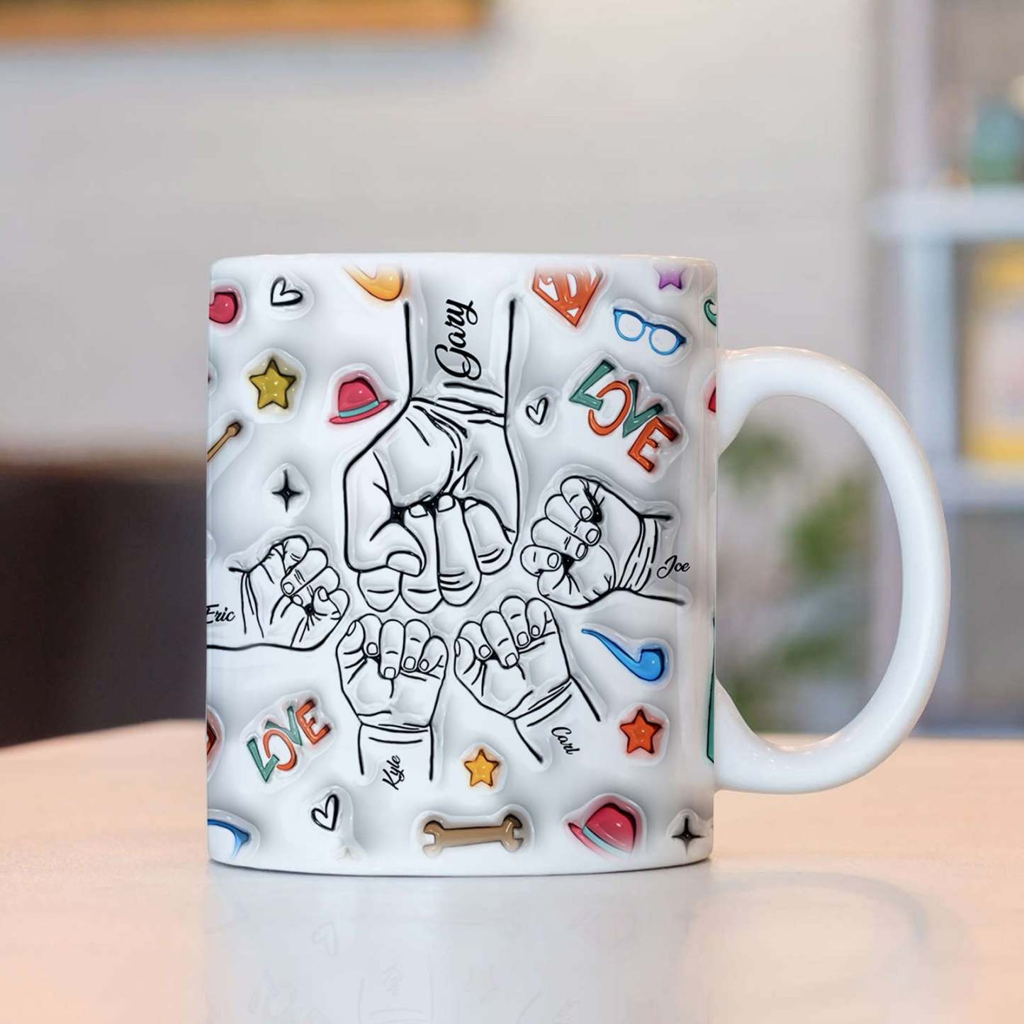 Gifts for Dad Custom 1-6 Kids Personalized Names 3D Inflated Effect Printed Mug Father's Day Gifts - GiftLabau