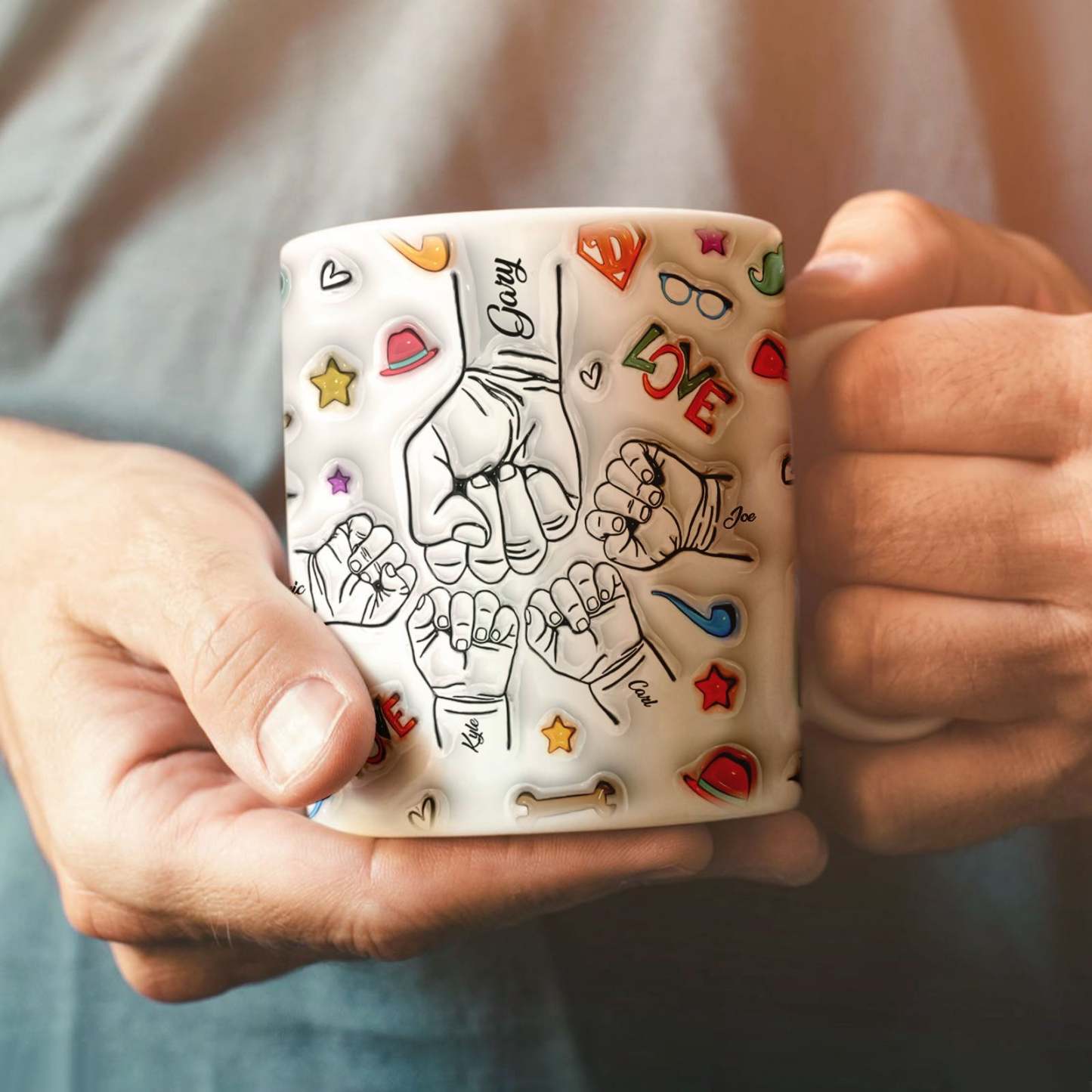 Gifts for Dad Custom 1-6 Kids Personalized Names 3D Inflated Effect Printed Mug Father's Day Gifts - GiftLabau