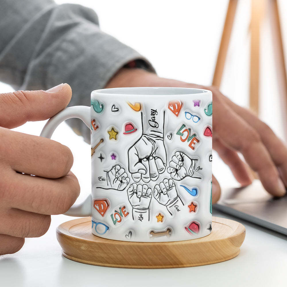 Gifts for Him Custom 1-6 Kids Personalized Names 3D Inflated Effect Printed Mug Father's Day Gifts