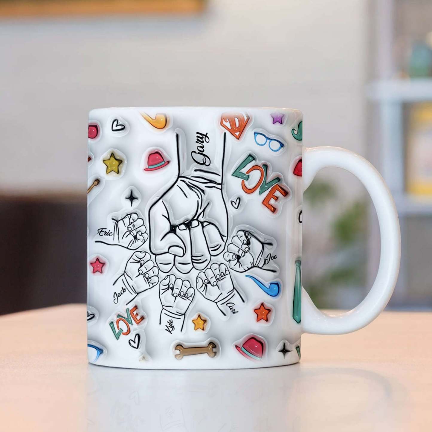 Gifts for Dad Custom 1-6 Kids Personalized Names 3D Inflated Effect Printed Mug Father's Day Gifts - GiftLabau