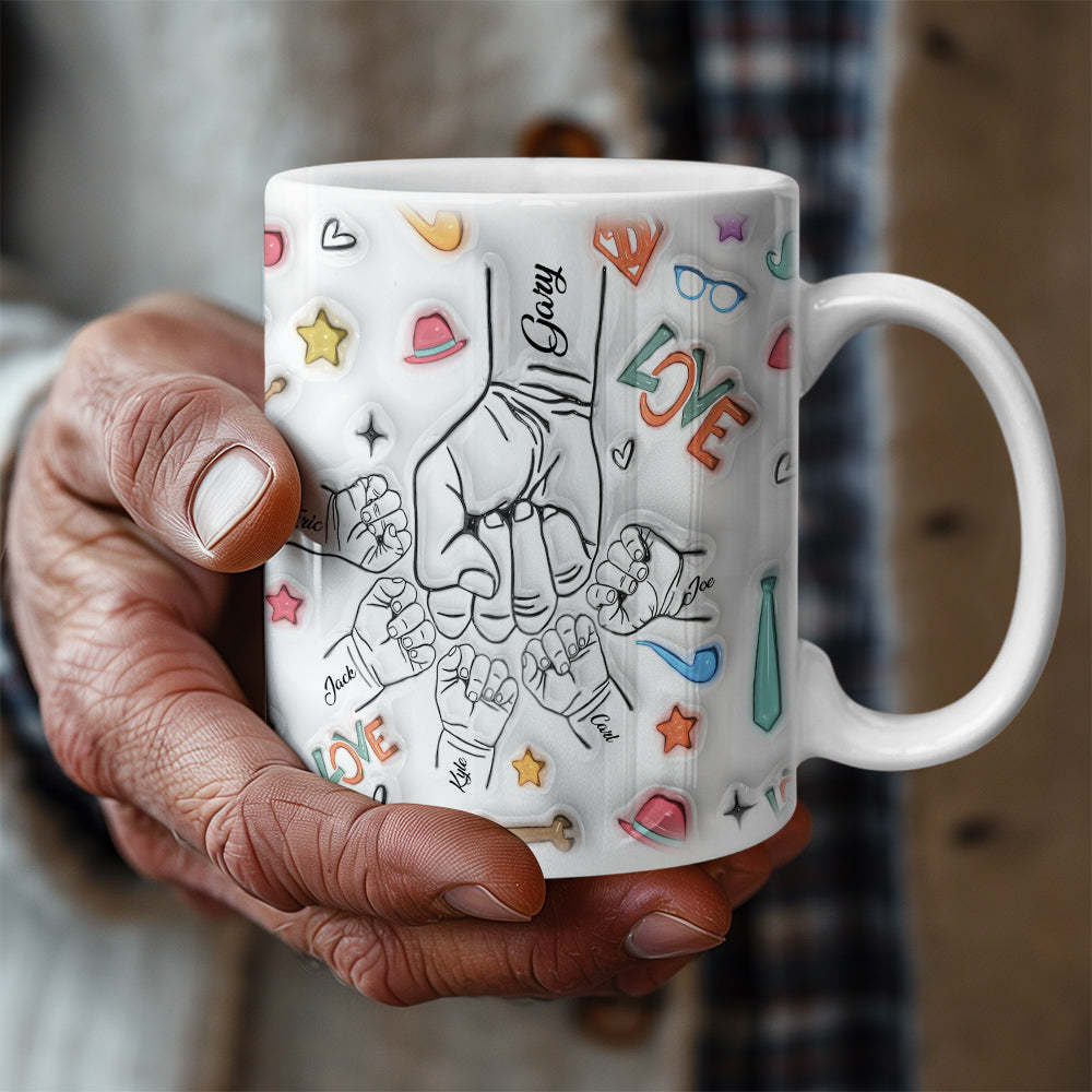 Gifts for Him Custom 1-6 Kids Personalized Names 3D Inflated Effect Printed Mug Father's Day Gifts