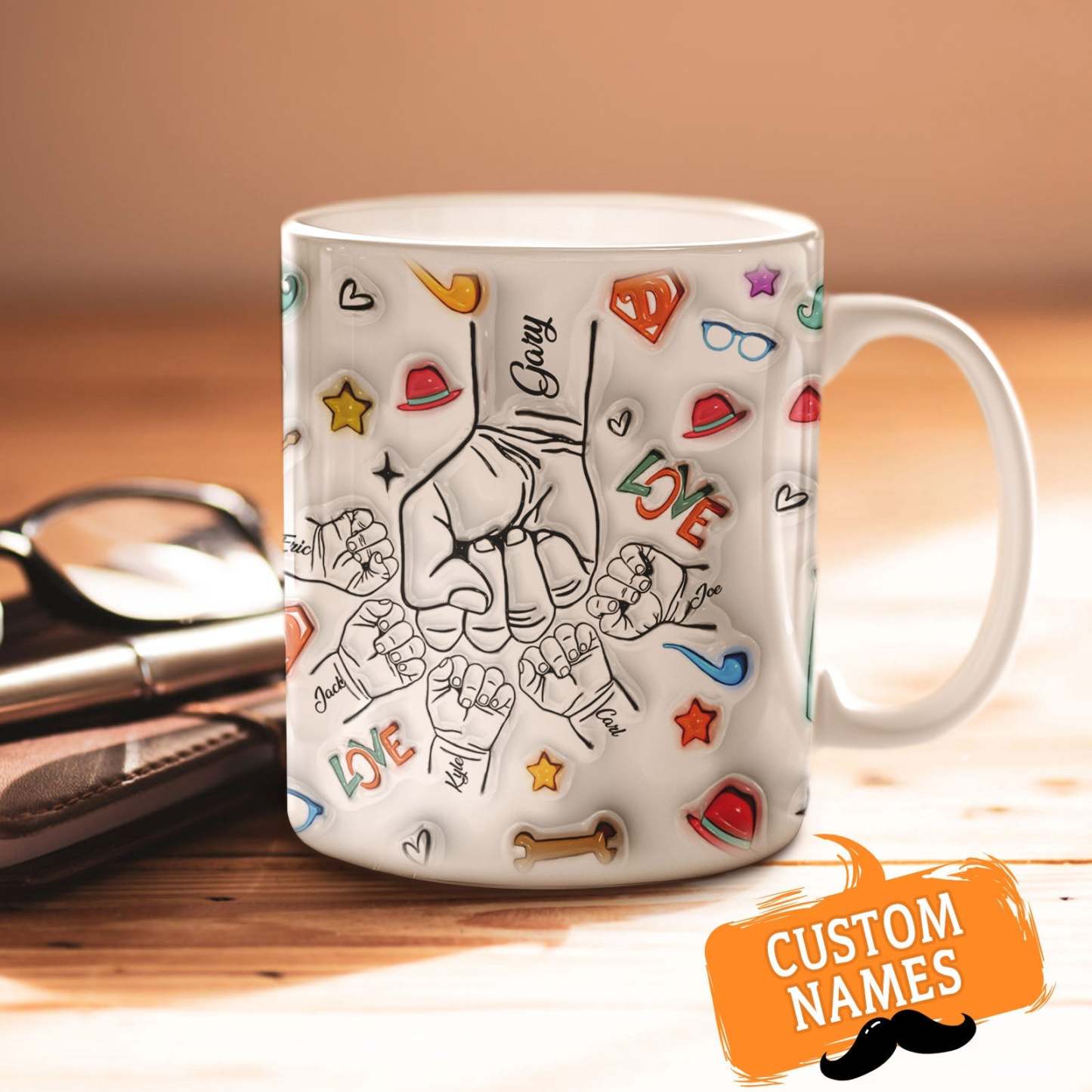 Gifts for Dad Custom 1-6 Kids Personalized Names 3D Inflated Effect Printed Mug Father's Day Gifts - GiftLabau