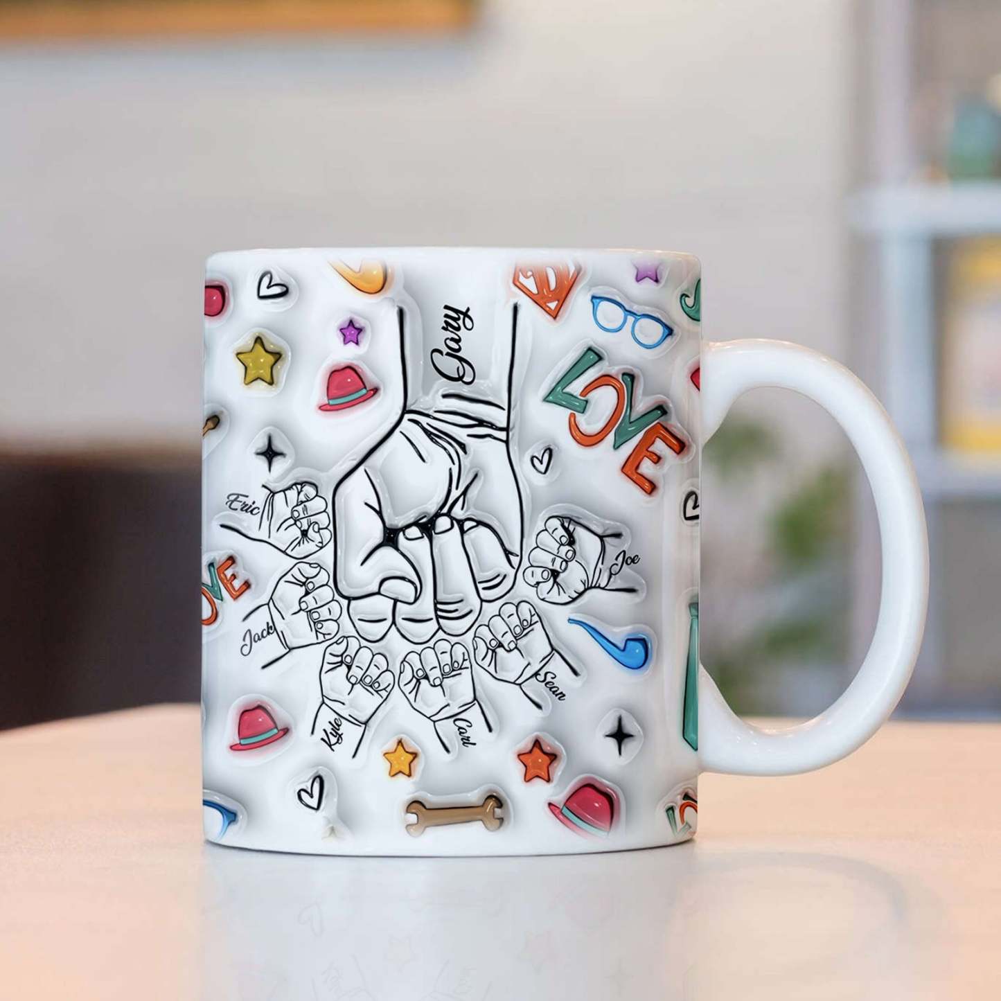 Gifts for Dad Custom 1-6 Kids Personalized Names 3D Inflated Effect Printed Mug Father's Day Gifts - GiftLabau