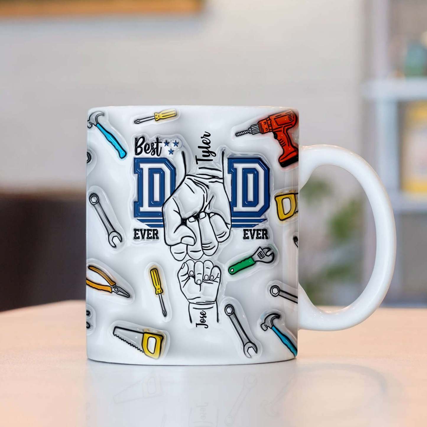 Father's Day Gifts Custom 1-6 Kids Personalized Names 3D Inflated Effect Printed Mug Best Dad Ever - GiftLabau