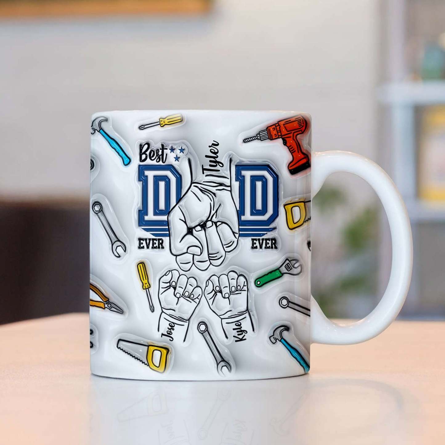 Father's Day Gifts Custom 1-6 Kids Personalized Names 3D Inflated Effect Printed Mug Best Dad Ever - GiftLabau