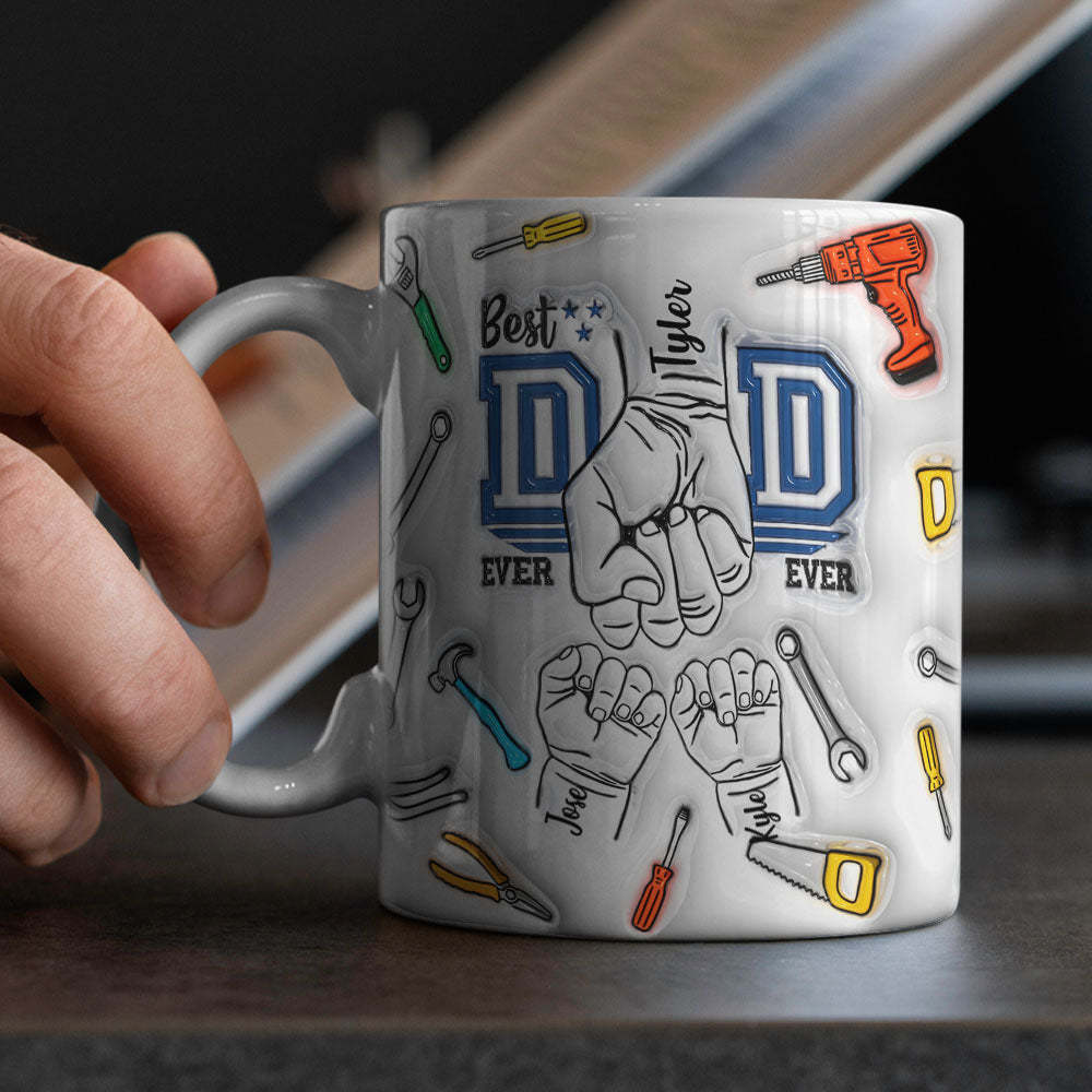 Best Dad Ever Father's Day Gifts Custom 1-6 Kids Personalized Names 3D Inflated Effect Printed Mug