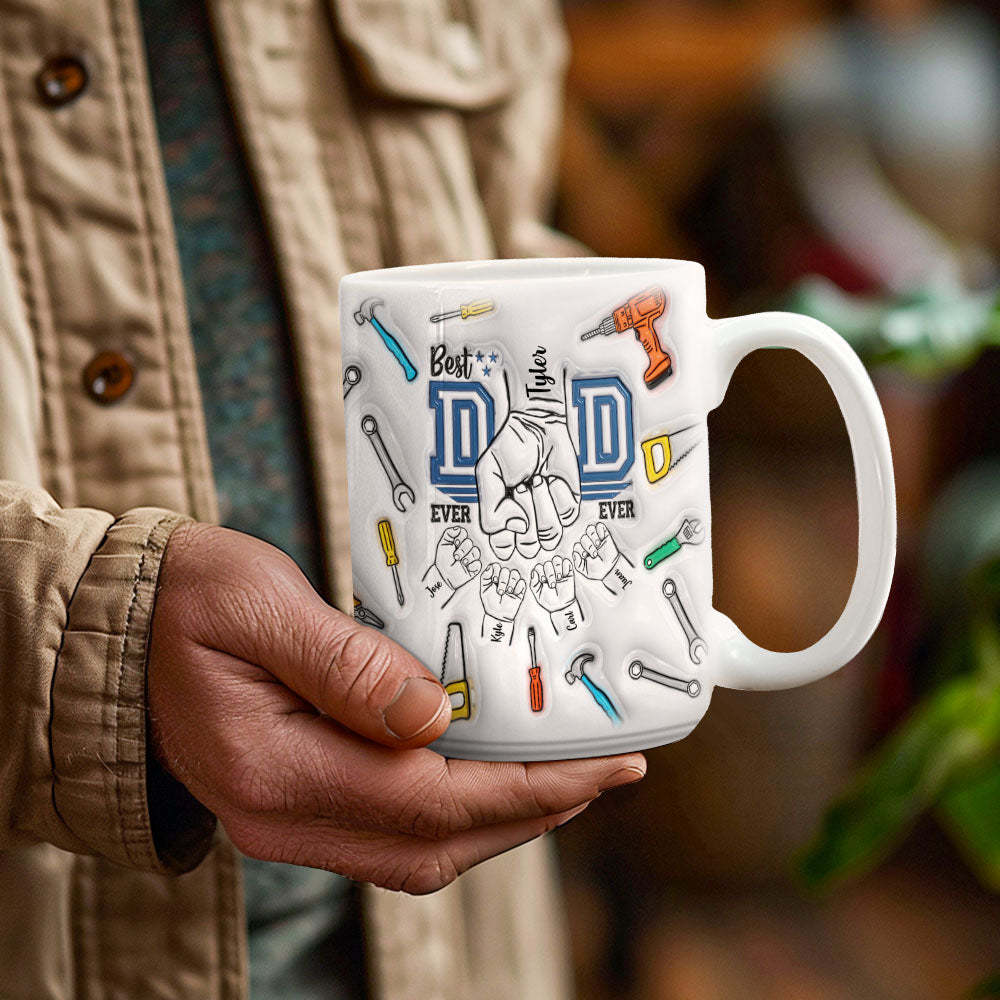 Best Dad Ever Father's Day Gifts Custom 1-6 Kids Personalized Names 3D Inflated Effect Printed Mug