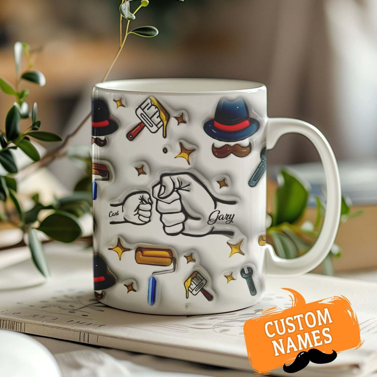 Father's Day Gifts Custom 1-6 Kids Personalized Names 3D Inflated Effect Printed Coffee Mug - GiftLabau