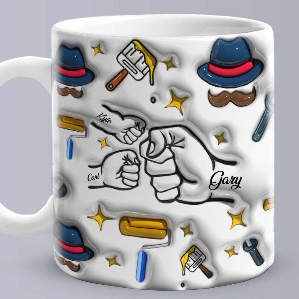 Father's Day Gifts Custom 1-6 Kids Personalized Names 3D Inflated Effect Printed Ceramic Coffee Mug