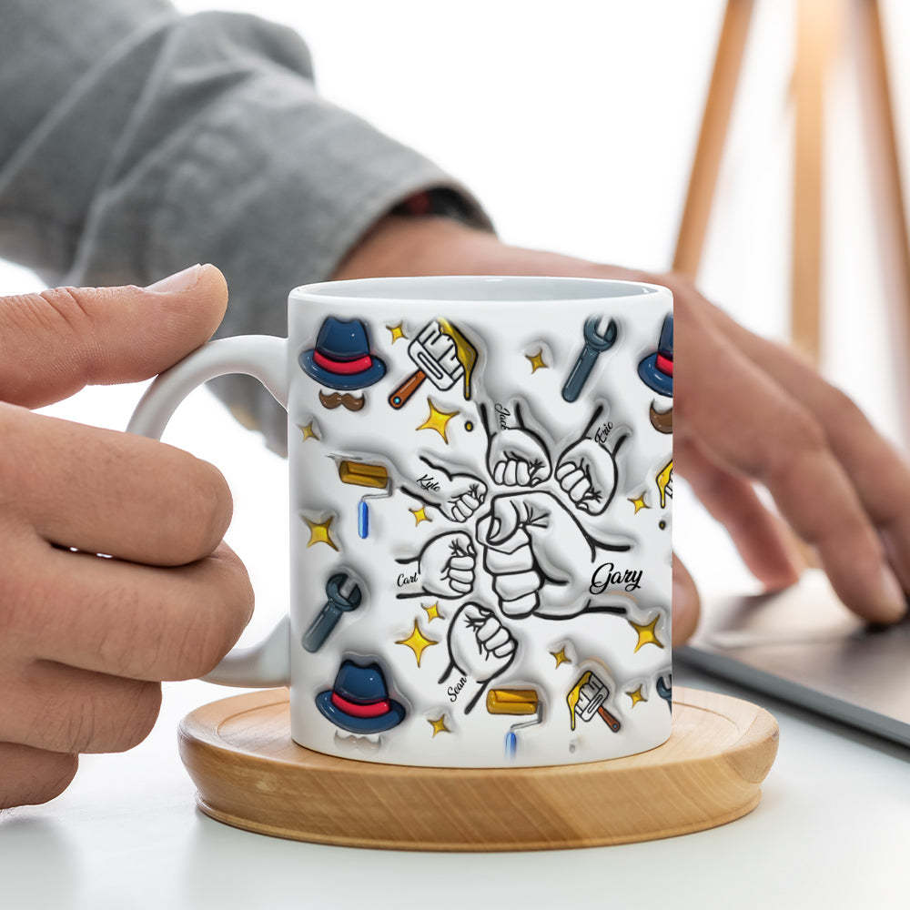 Father's Day Gifts Custom 1-6 Kids Personalized Names 3D Inflated Effect Printed Ceramic Coffee Mug