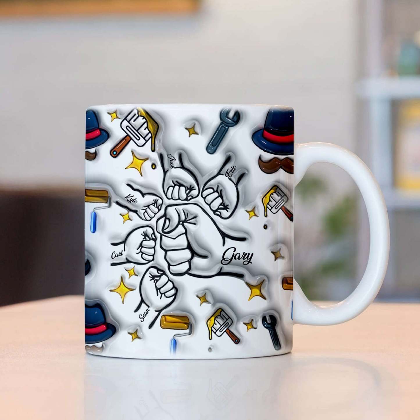 Father's Day Gifts Custom 1-6 Kids Personalized Names 3D Inflated Effect Printed Coffee Mug - GiftLabau