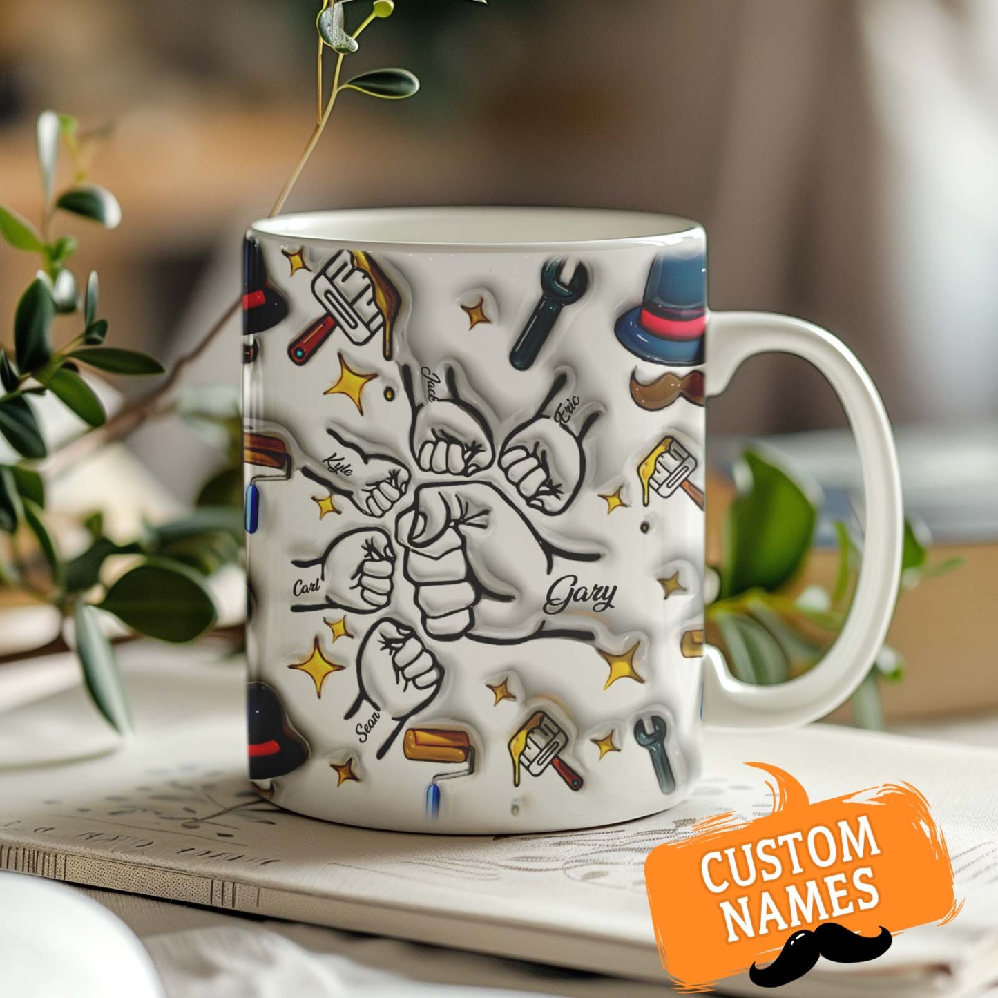 Father's Day Gifts Custom 1-6 Kids Personalized Names 3D Inflated Effect Printed Coffee Mug - GiftLabau
