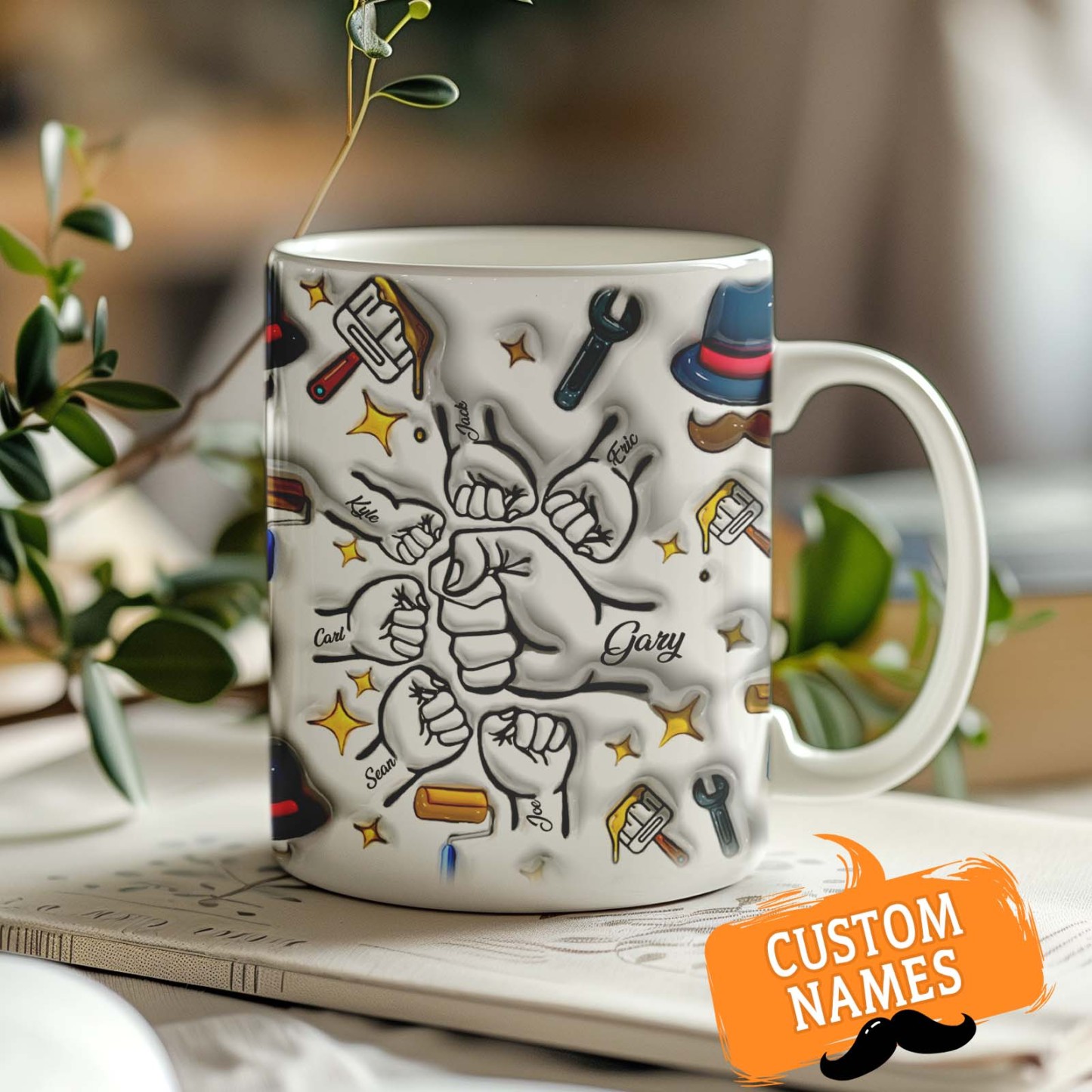 Father's Day Gifts Custom 1-6 Kids Personalized Names 3D Inflated Effect Printed Coffee Mug - GiftLabau