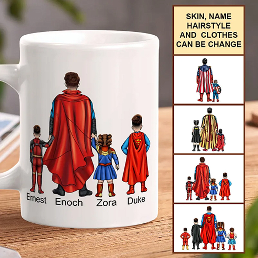 Father's Day Gifts Personalized Super Hero Printed Mug 1-6 Kids