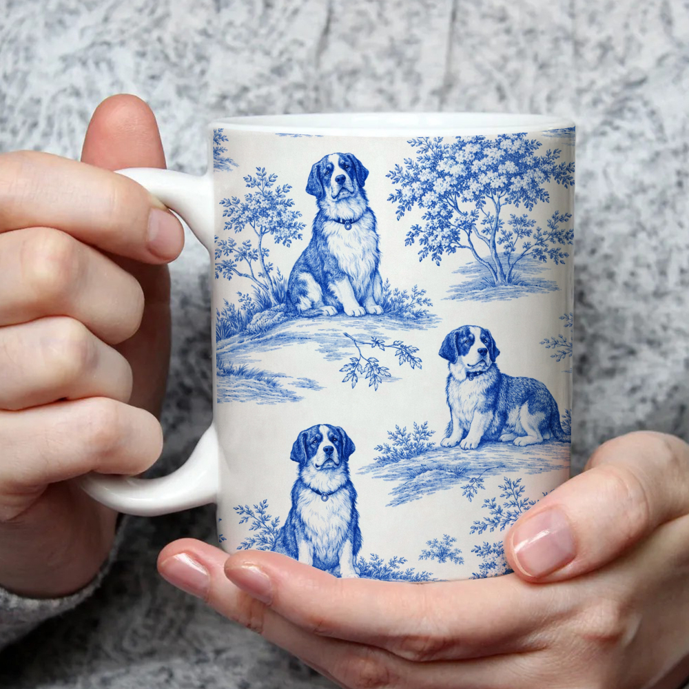 Bernese Mountain Dog Toile de Jouy Mug- Elegant Blue French Toile Coffee Cup Gifts for Berner Mom, Dog Lovers Chinoiserie Ceramic Tea Cup - MyfaceboxerAU