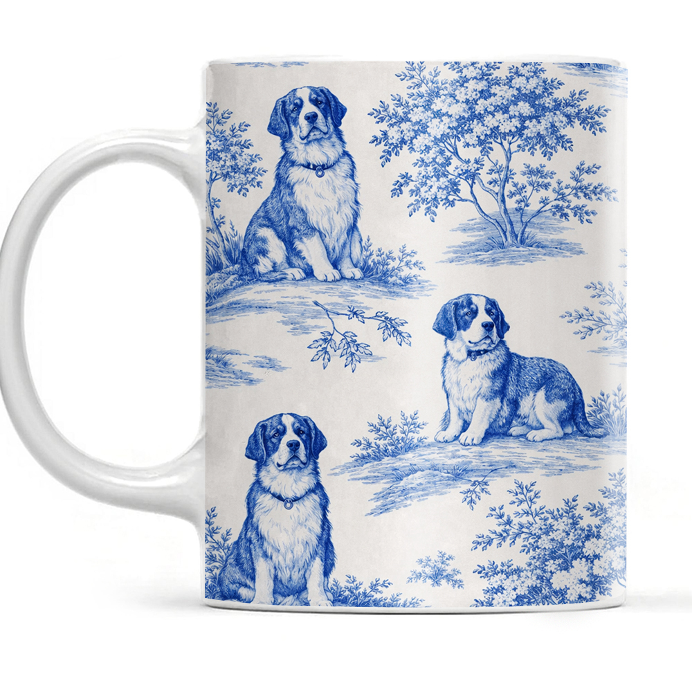 Bernese Mountain Dog Toile de Jouy Mug- Elegant Blue French Toile Coffee Cup Gifts for Berner Mom, Dog Lovers Chinoiserie Ceramic Tea Cup - MyfaceboxerAU