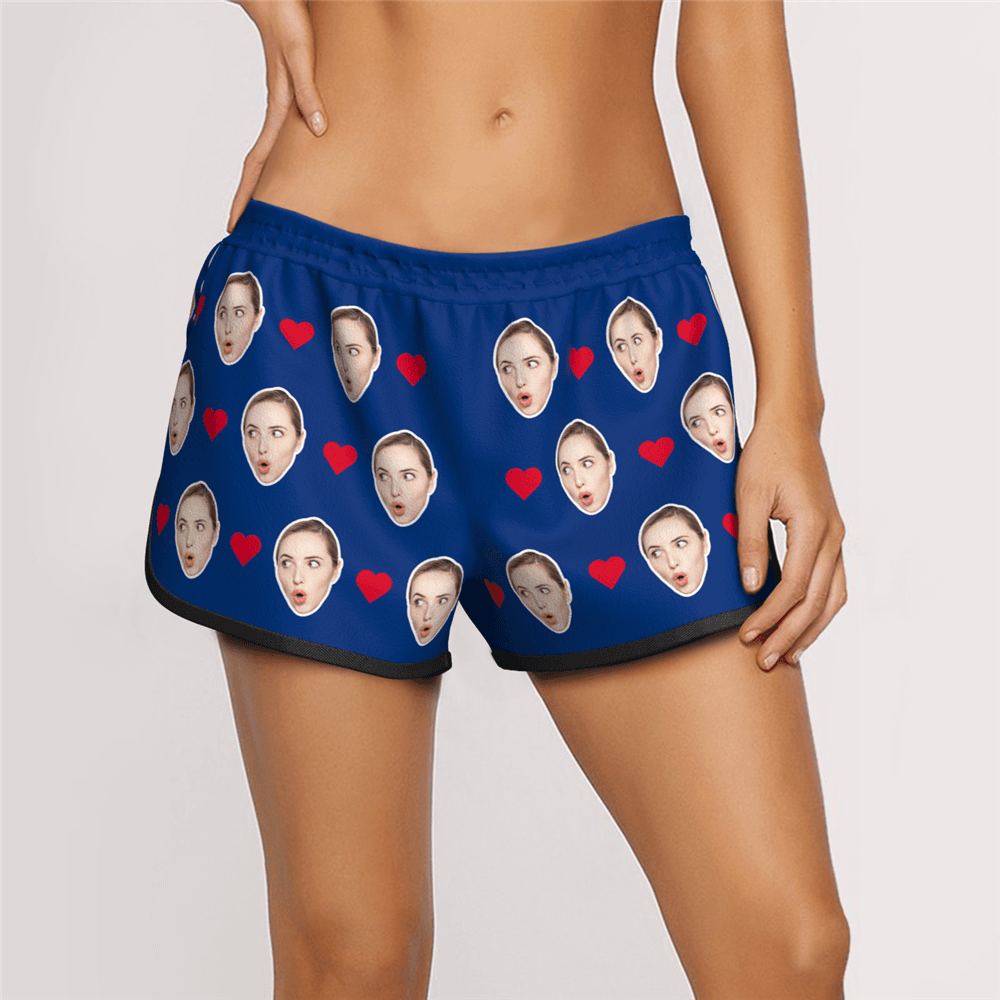 Women's Custom Heart Face Elastic Beach Short Pants - MyFaceBoxerAU
