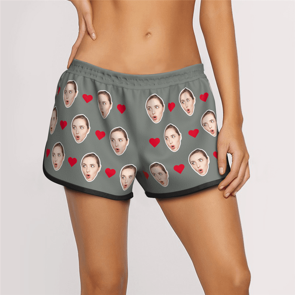 Women's Custom Heart Face Elastic Beach Short Pants - MyFaceBoxerAU