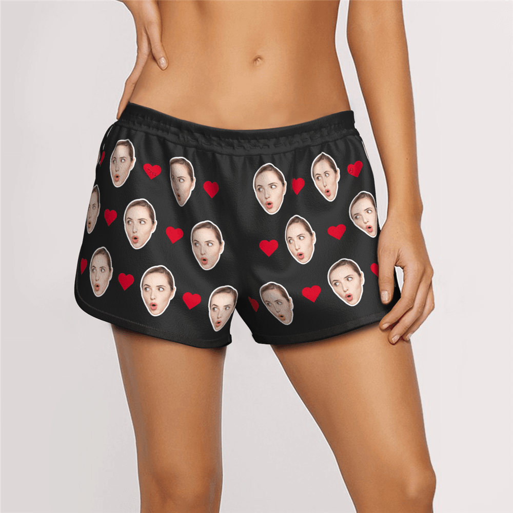 Women's Custom Heart Face Elastic Beach Short Pants - MyFaceBoxerAU