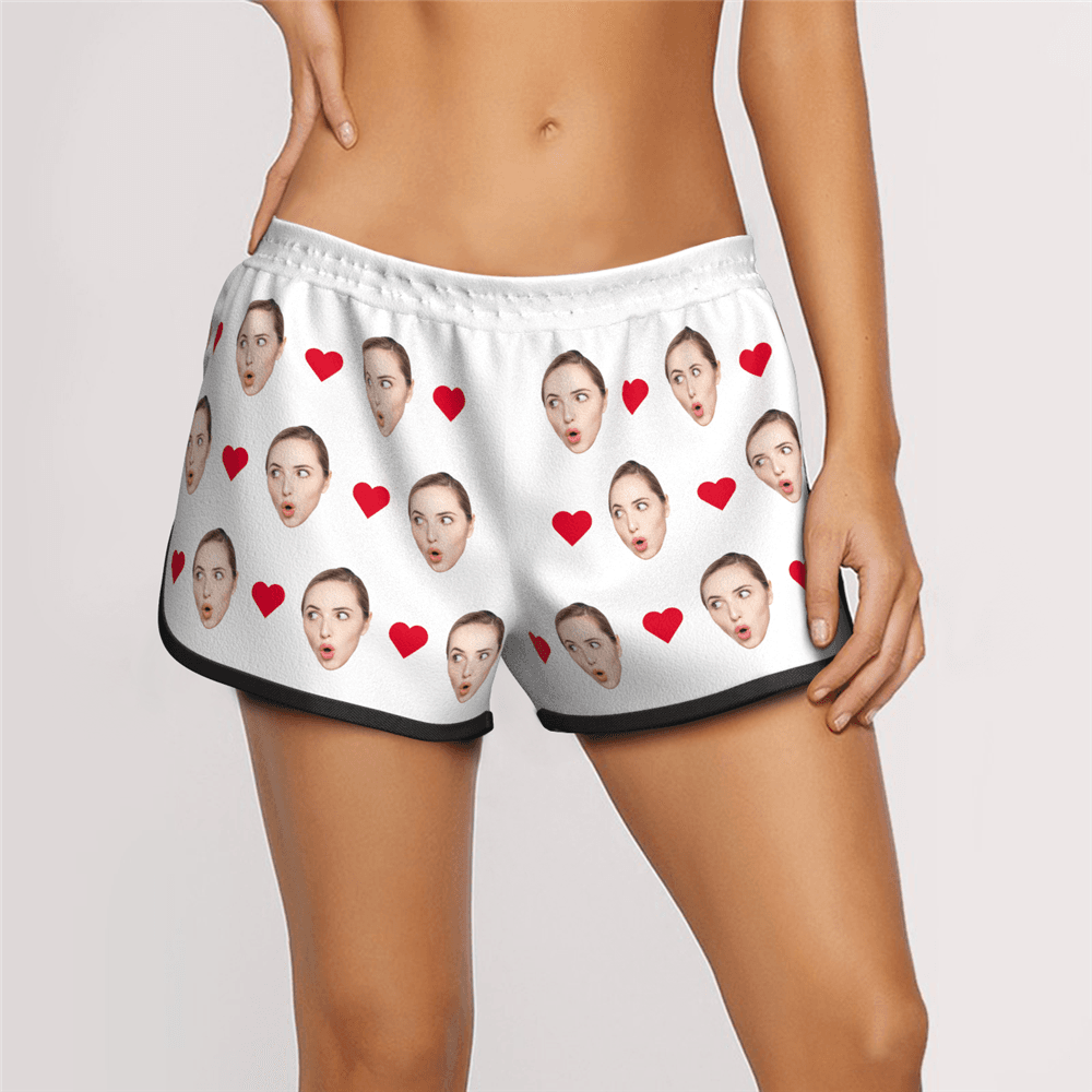 Women's Custom Heart Face Elastic Beach Short Pants - MyFaceBoxerAU
