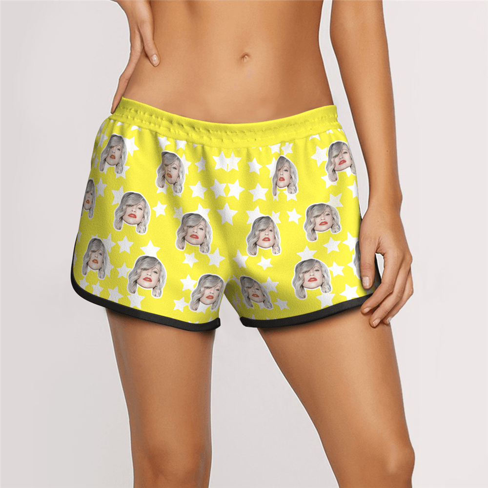 Women's Custom Face and Star Elastic Sport Short Pants - MyFaceBoxerAU