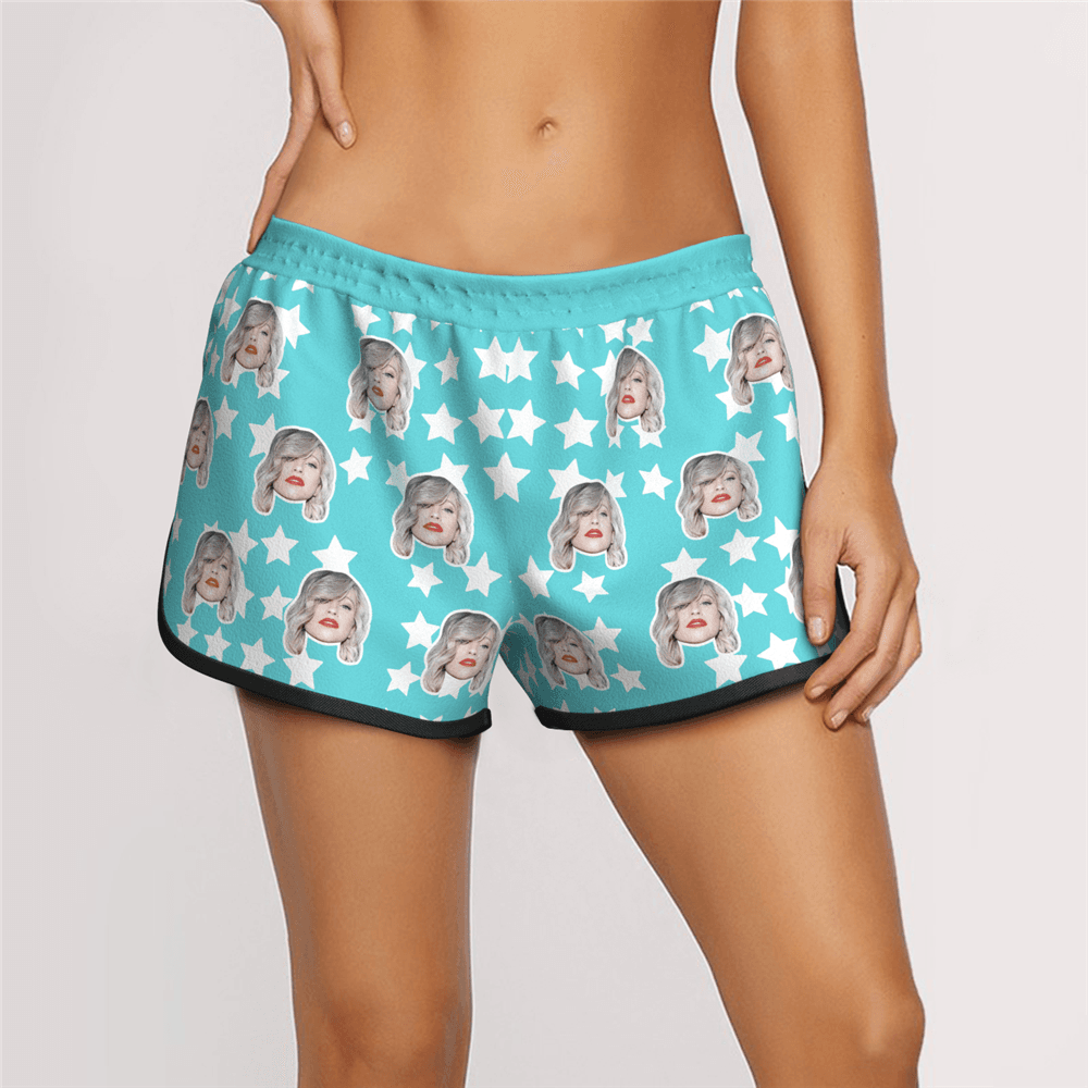 Women's Custom Face and Star Elastic Sport Short Pants - MyFaceBoxerAU