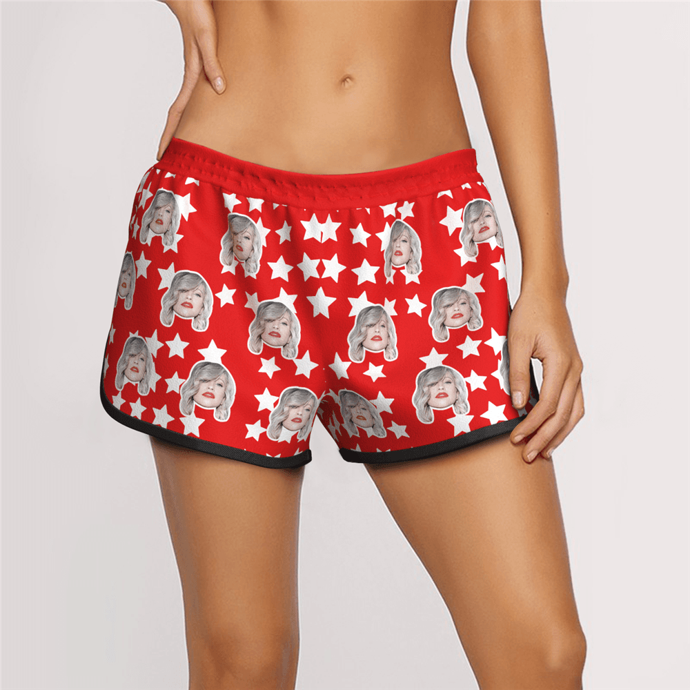 Women's Custom Face and Star Elastic Sport Short Pants - MyFaceBoxerAU