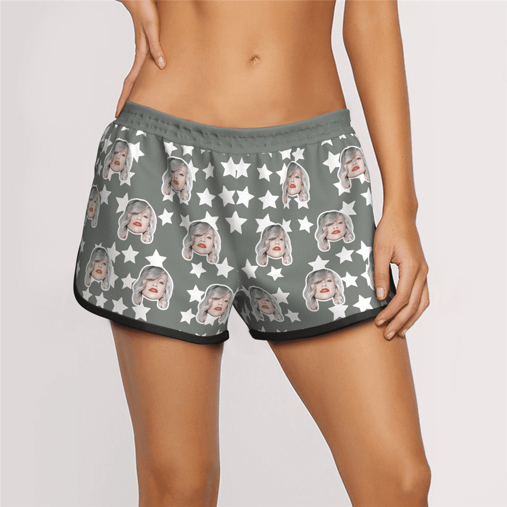 Women's Custom Face and Star Elastic Sport Short Pants - MyFaceBoxerAU