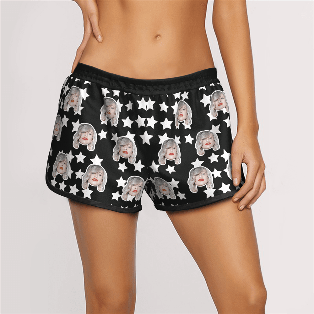 Women's Custom Face and Star Elastic Sport Short Pants - MyFaceBoxerAU