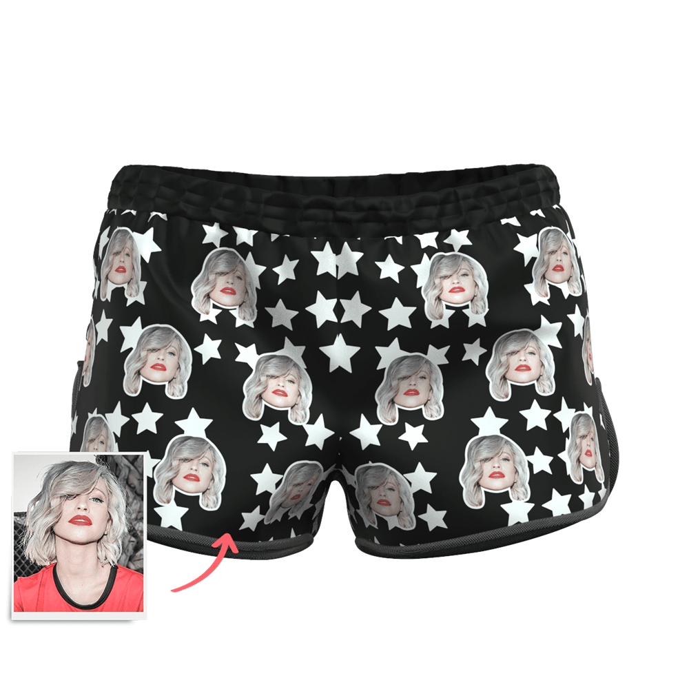 Women's Custom Face and Star Elastic Sport Short Pants - MyFaceBoxerAU