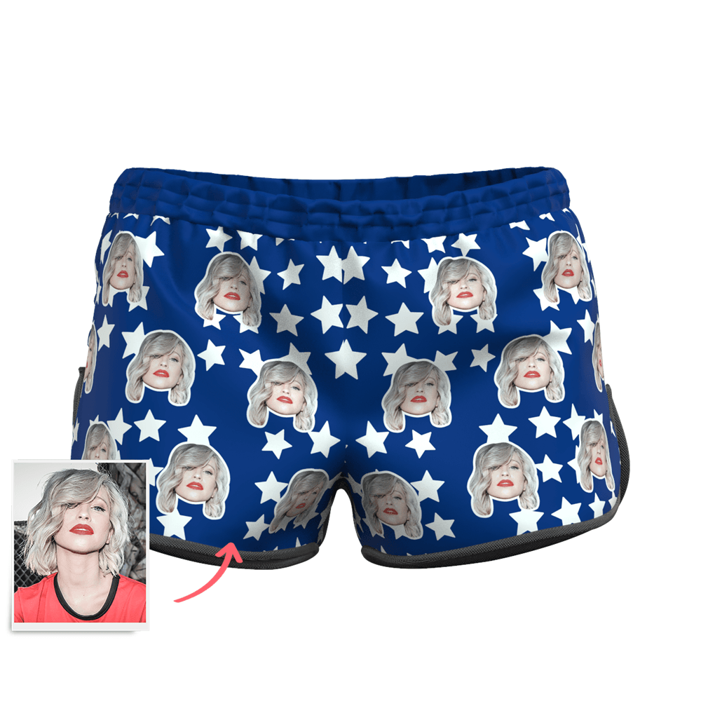 Women's Custom Face and Star Elastic Sport Short Pants - MyFaceBoxerAU