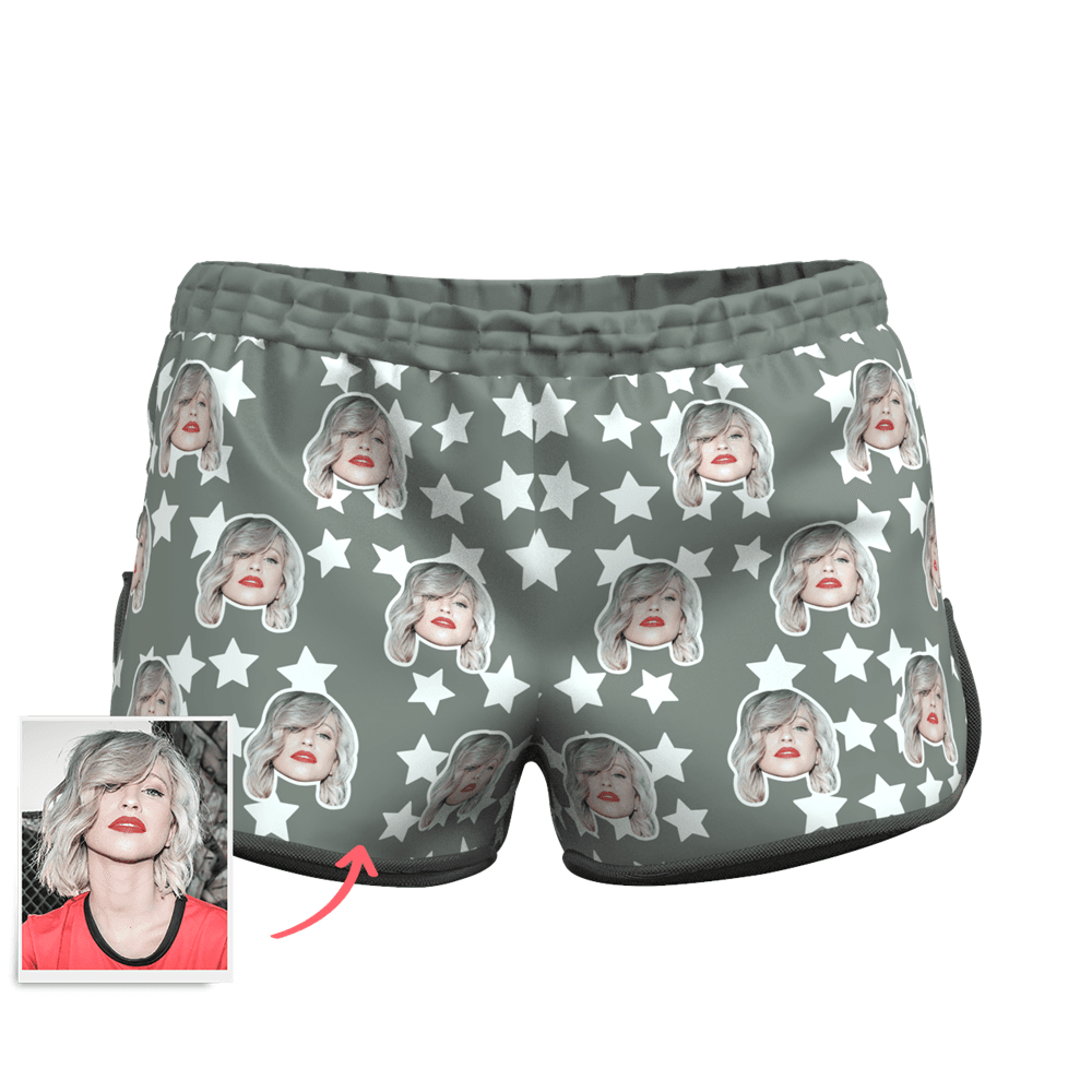 Women's Custom Face and Star Elastic Sport Short Pants - MyFaceBoxerAU